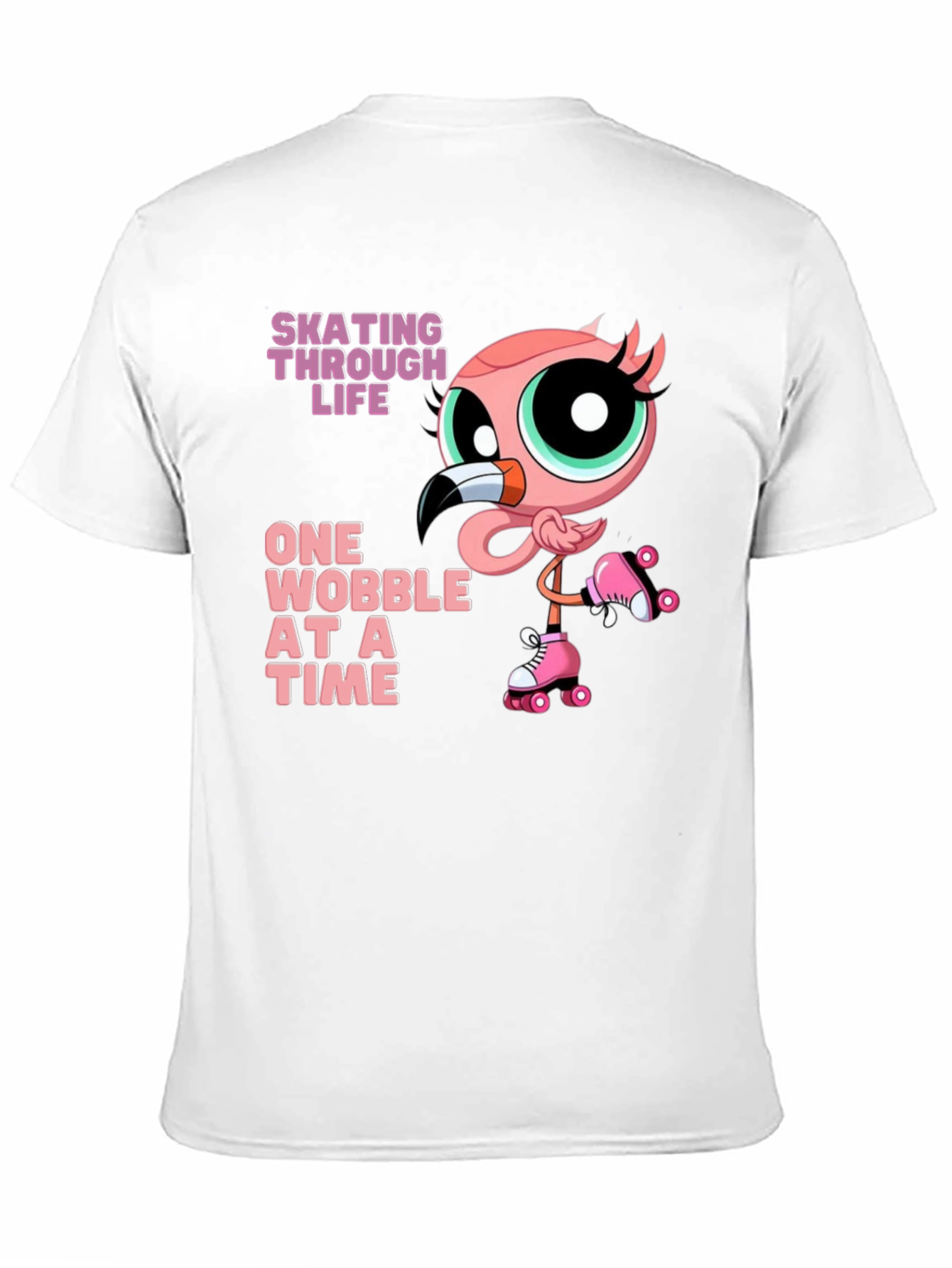 Skating Flamingo T-Shirt - One Wobble at a Time