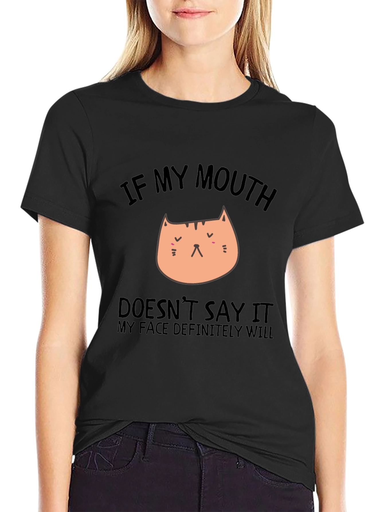 Funny Cat Graphic Black T-Shirt