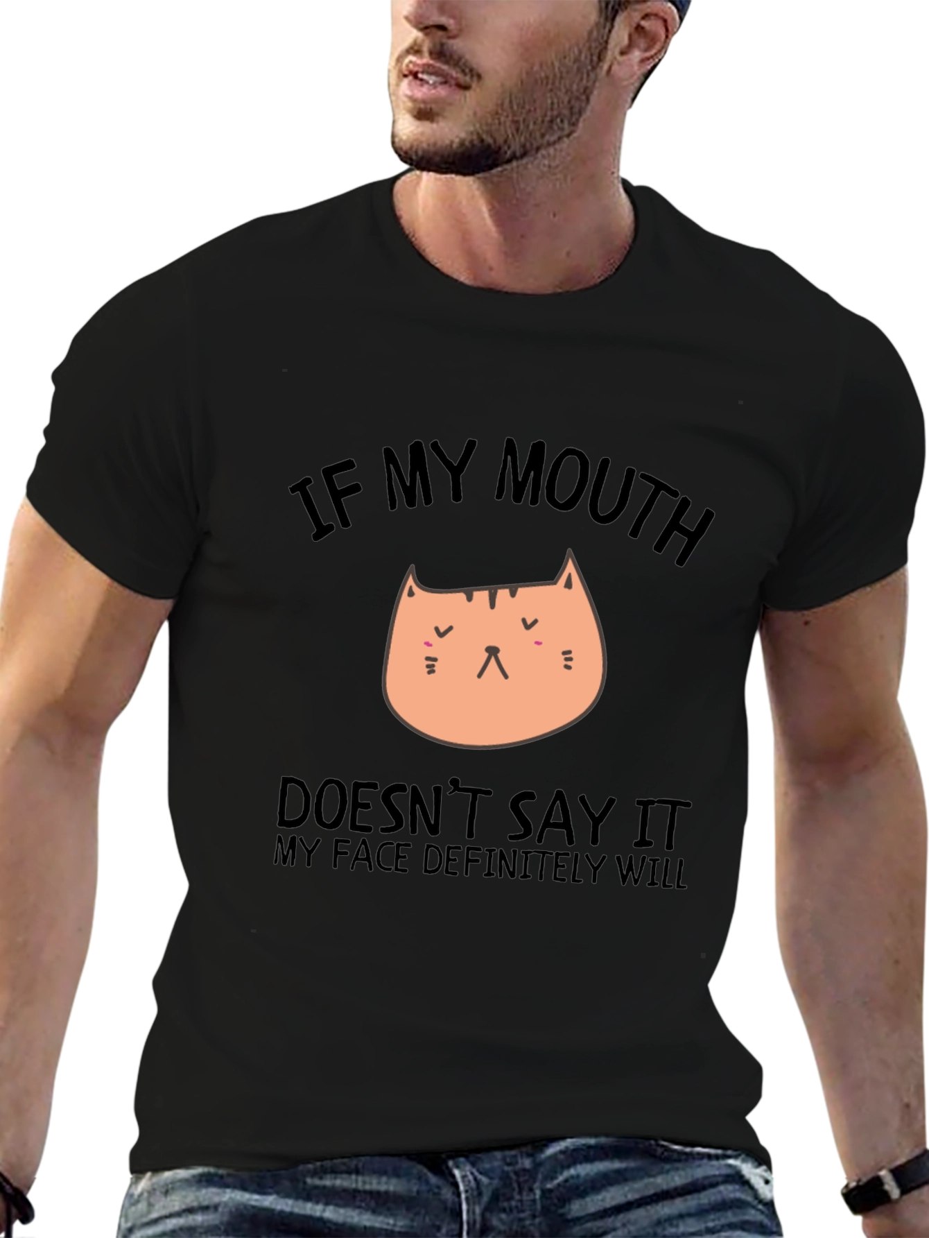 Funny Cat Graphic Black T-Shirt