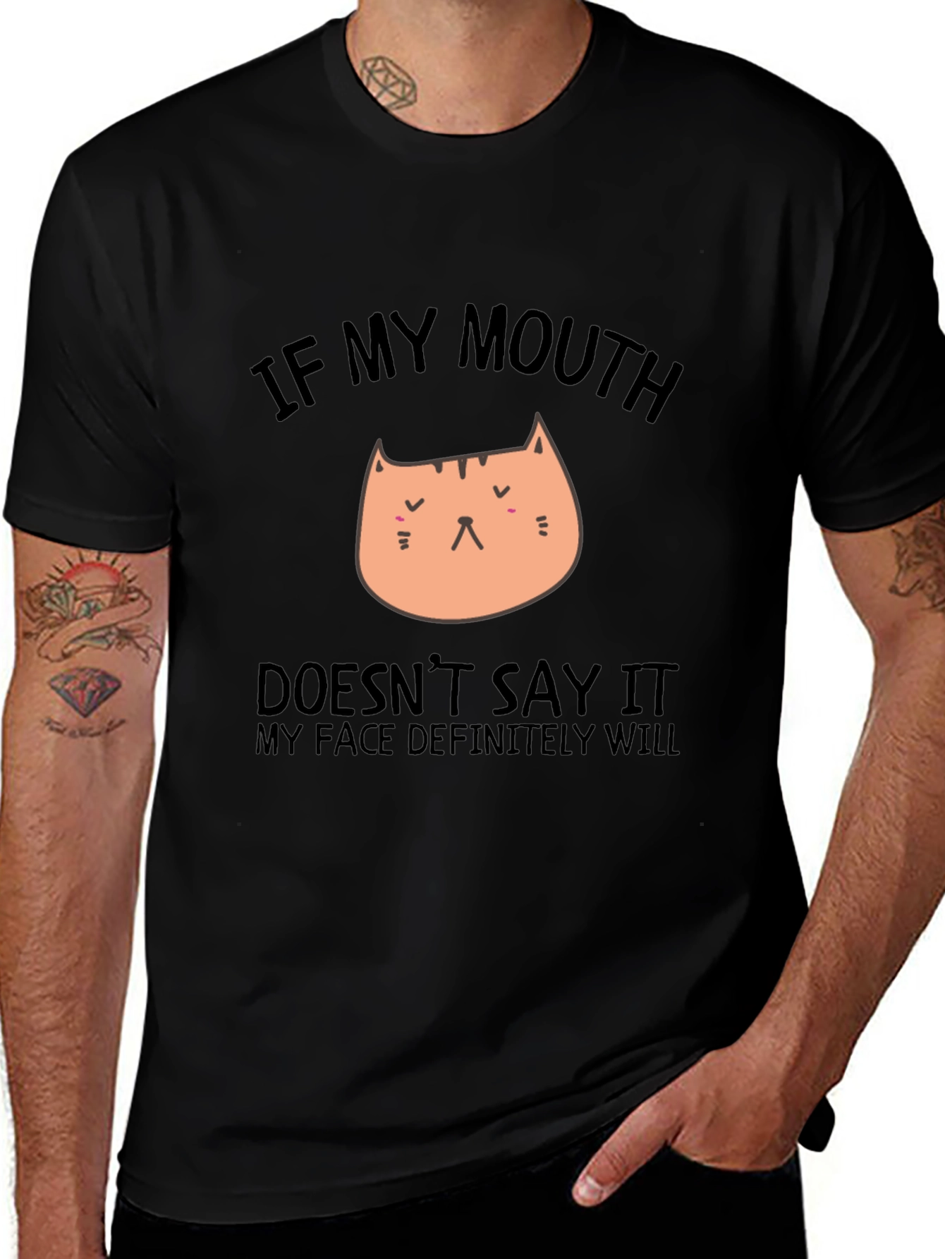 Funny Cat Graphic Black T-Shirt