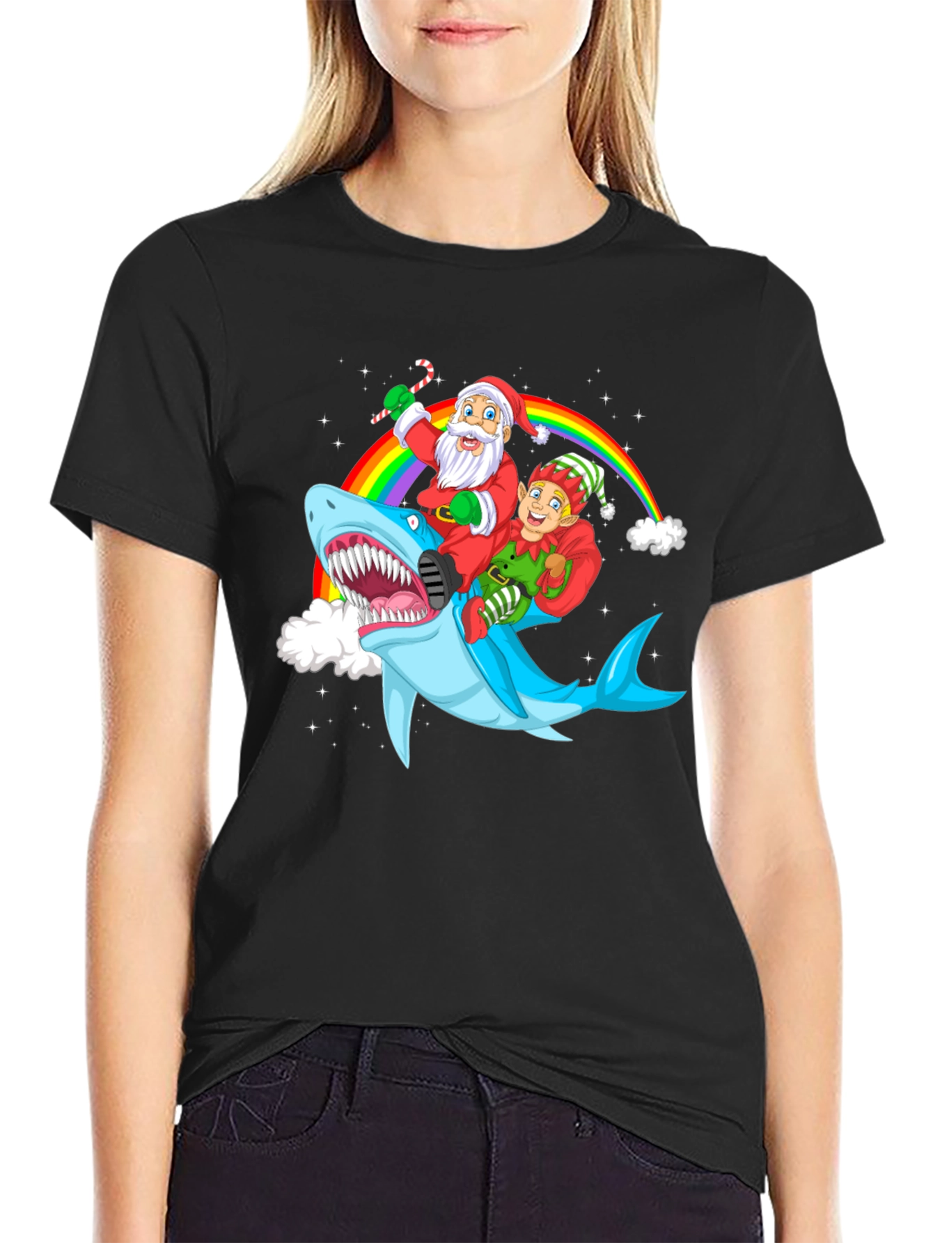 Christmas Shark Santa & Elf T-Shirt