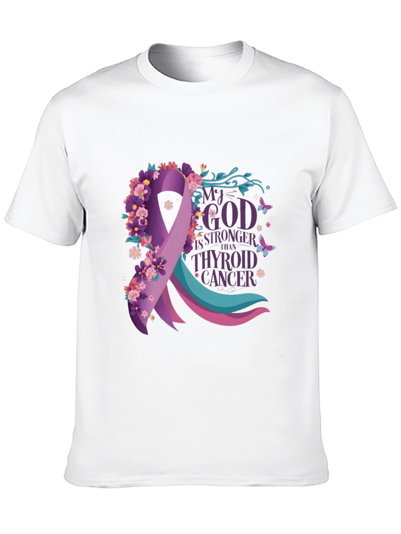 Thyroid Cancer Awareness T-Shirt - Floral Ribbon Design