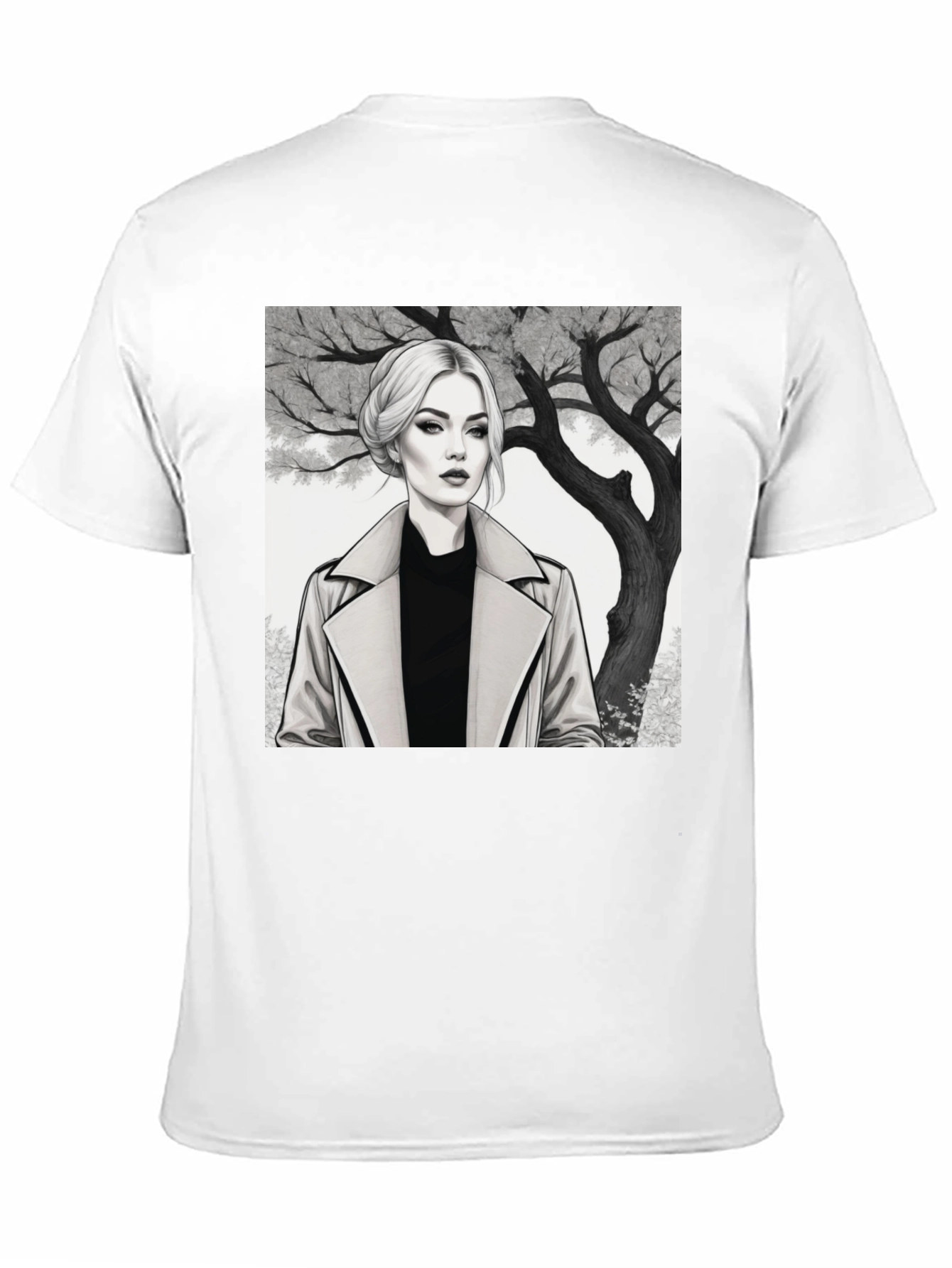 Woman in Trench Coat Graphic Tee