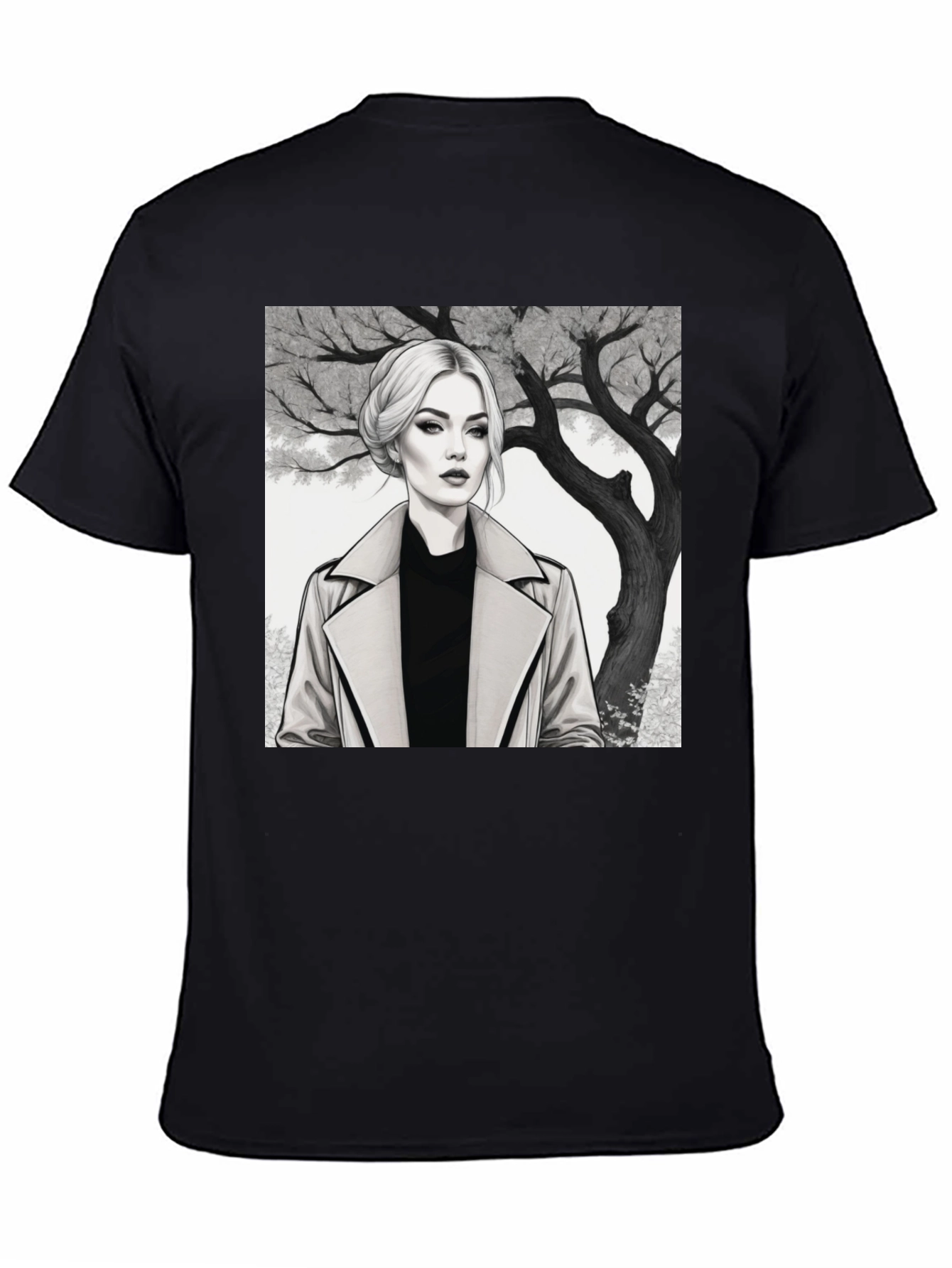 Woman in Trench Coat Graphic Tee