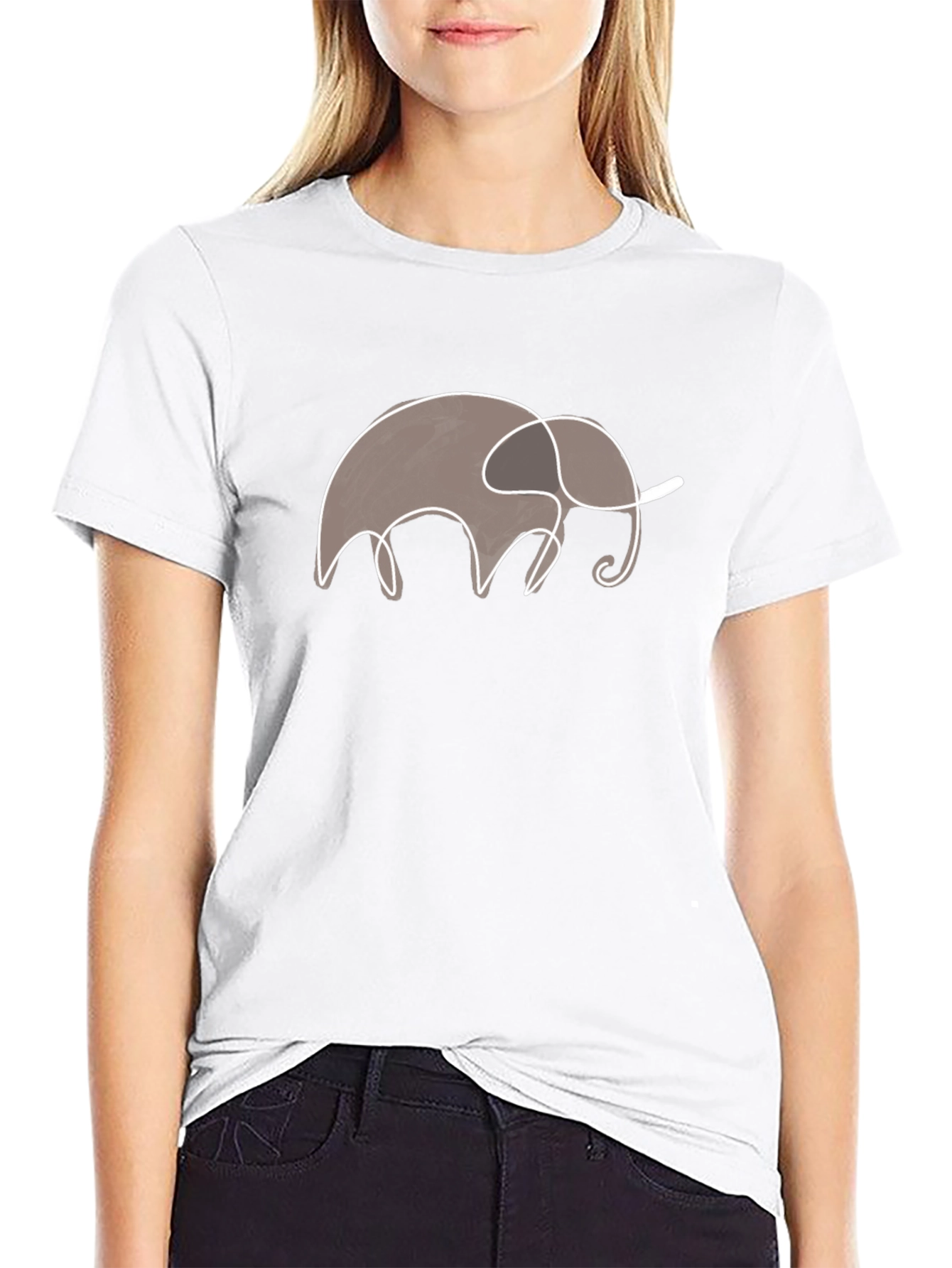 Elephant Outline Graphic Tee - Black Cotton T-Shirt