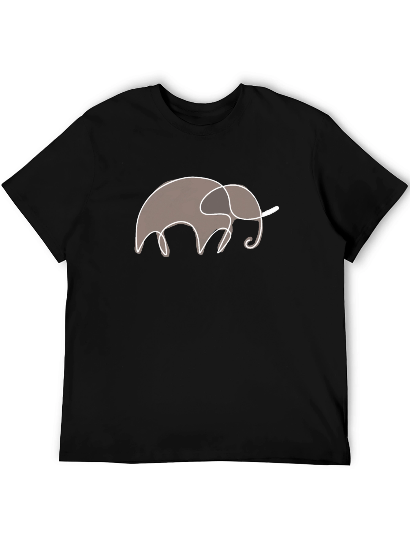 Elephant Outline Graphic Tee - Black Cotton T-Shirt
