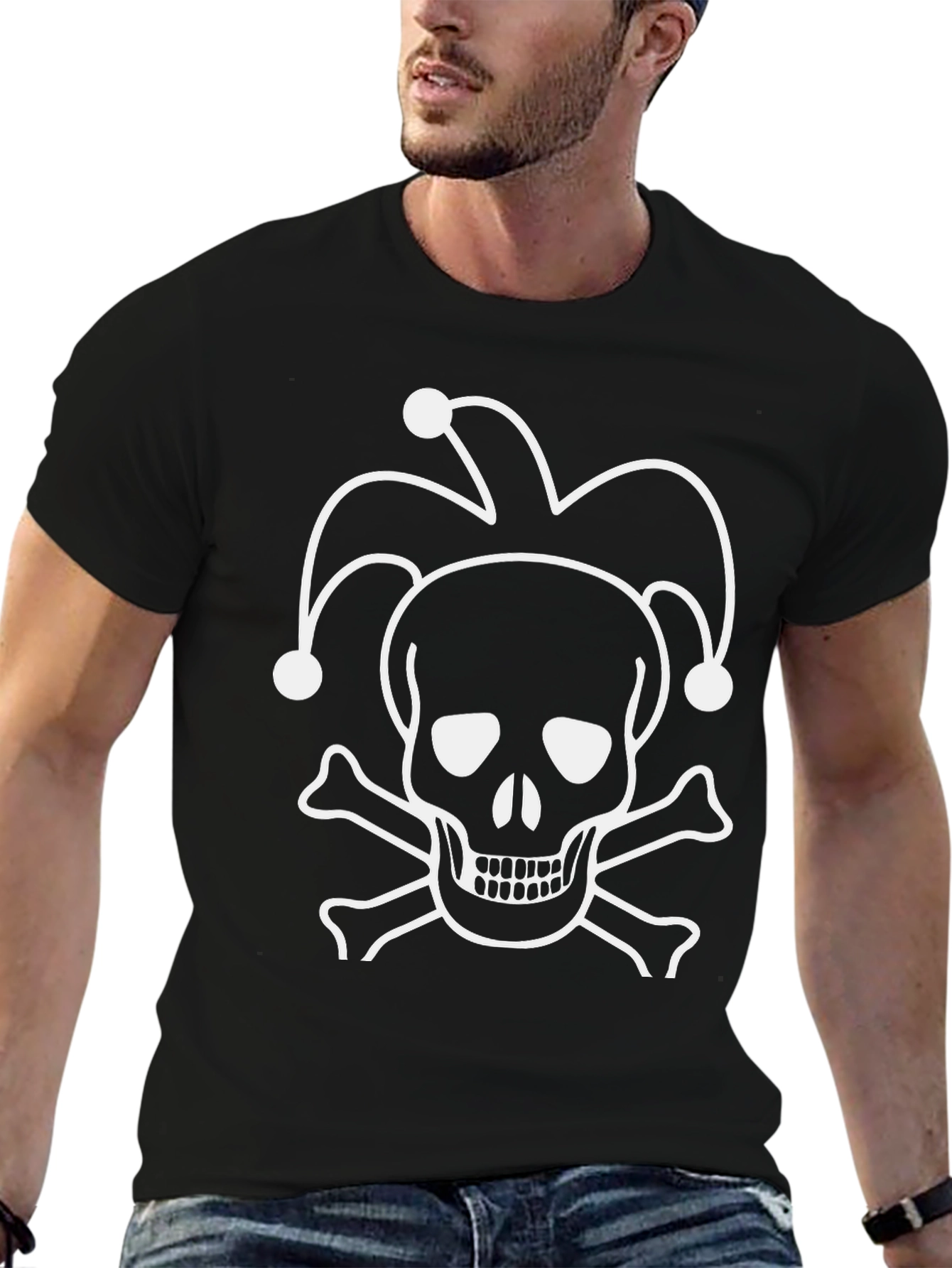 Jester Skull & Crossbones Black Graphic T-Shirt
