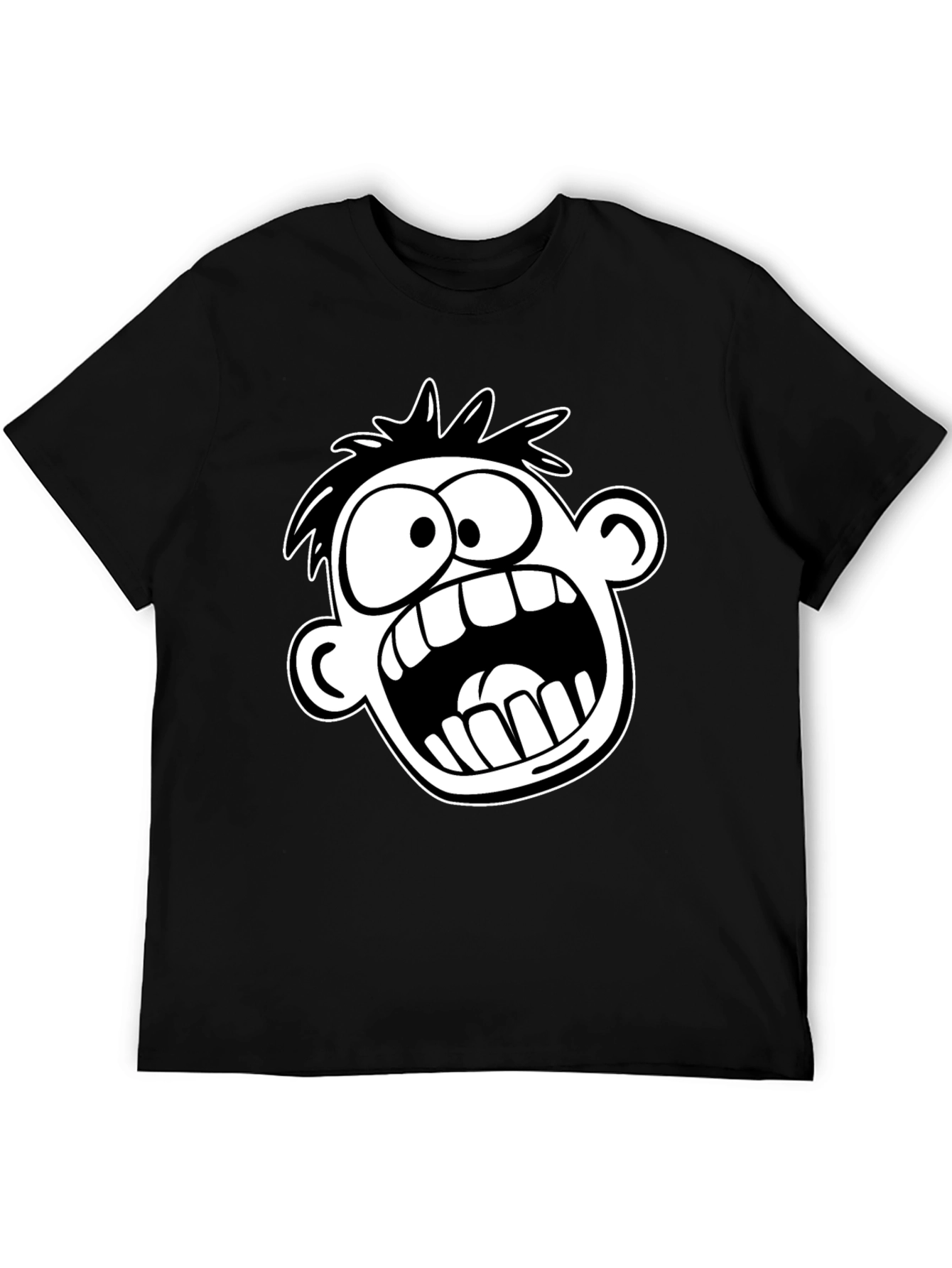 Cartoon Face Graphic T-Shirt - Bold Black Tee