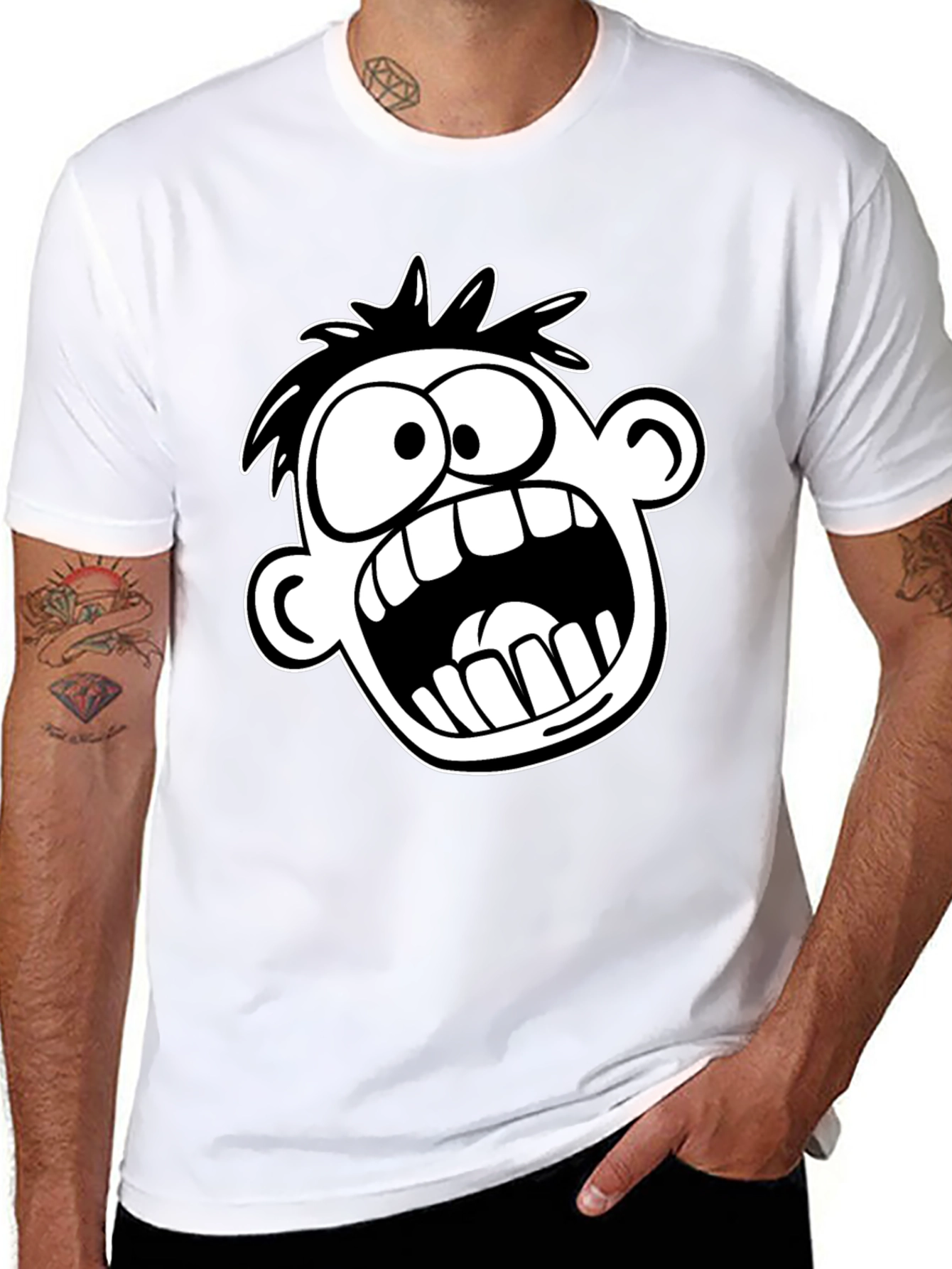 Cartoon Face Graphic T-Shirt - Bold Black Tee