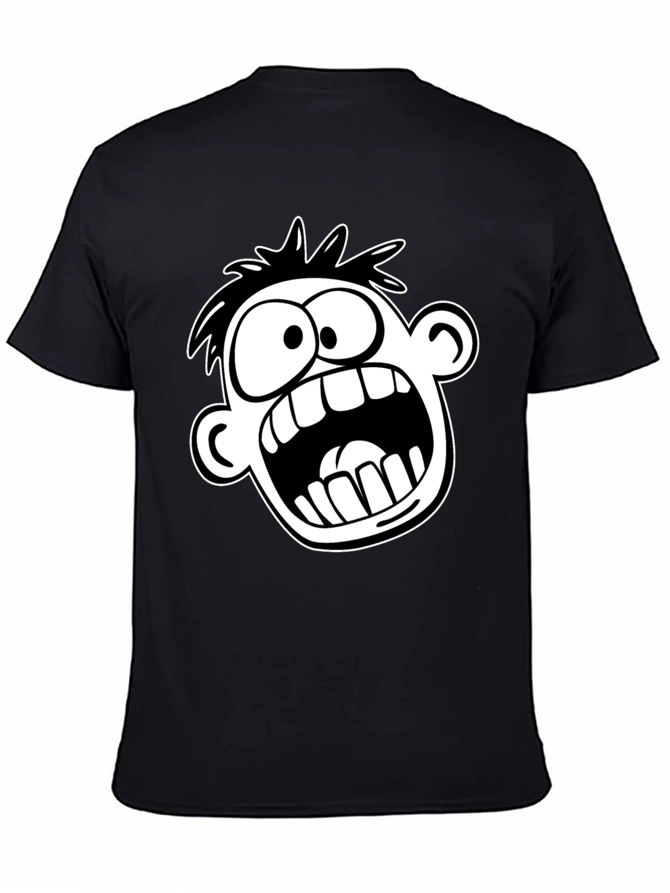 Cartoon Face Graphic T-Shirt - Bold Black Tee