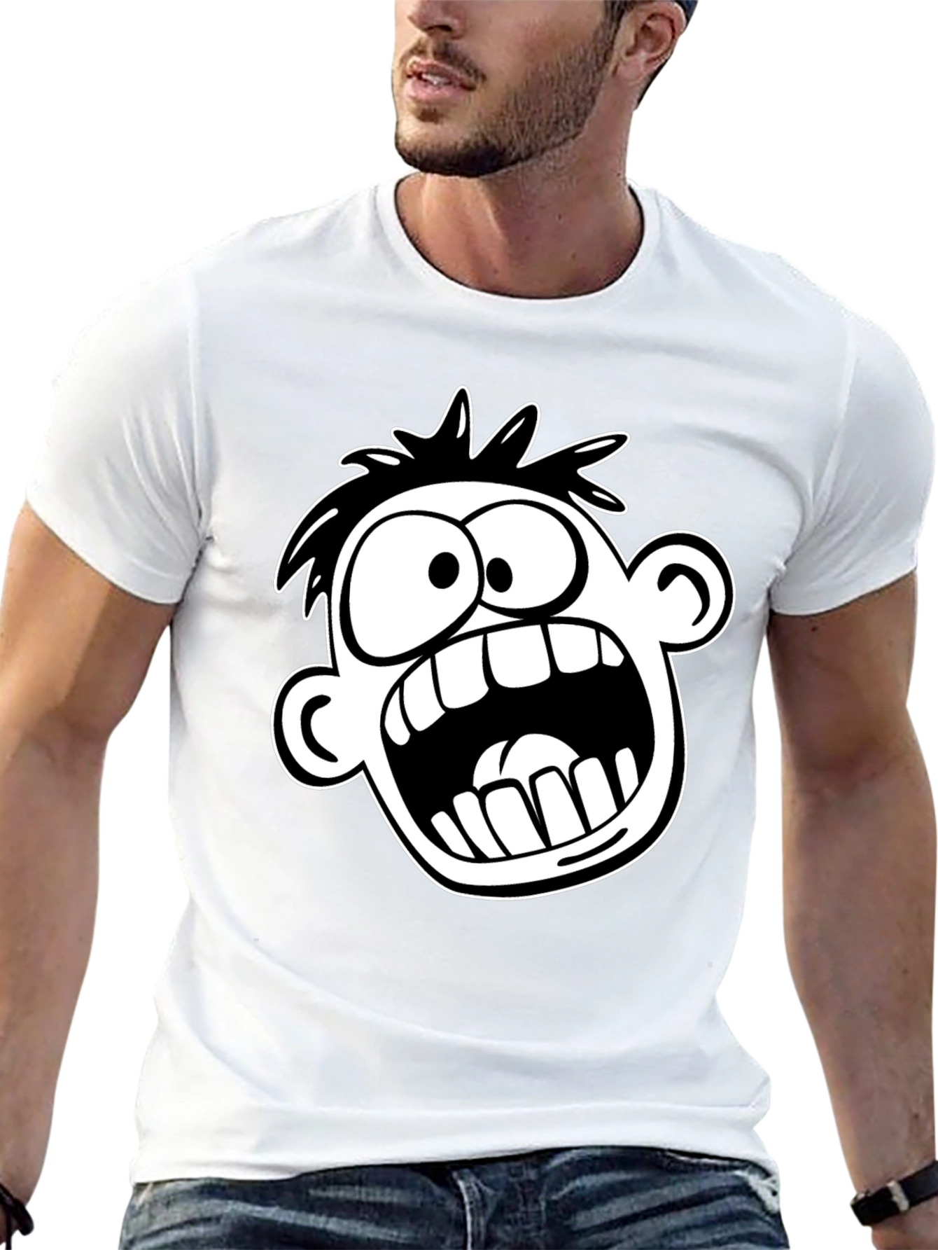 Cartoon Face Graphic T-Shirt - Bold Black Tee