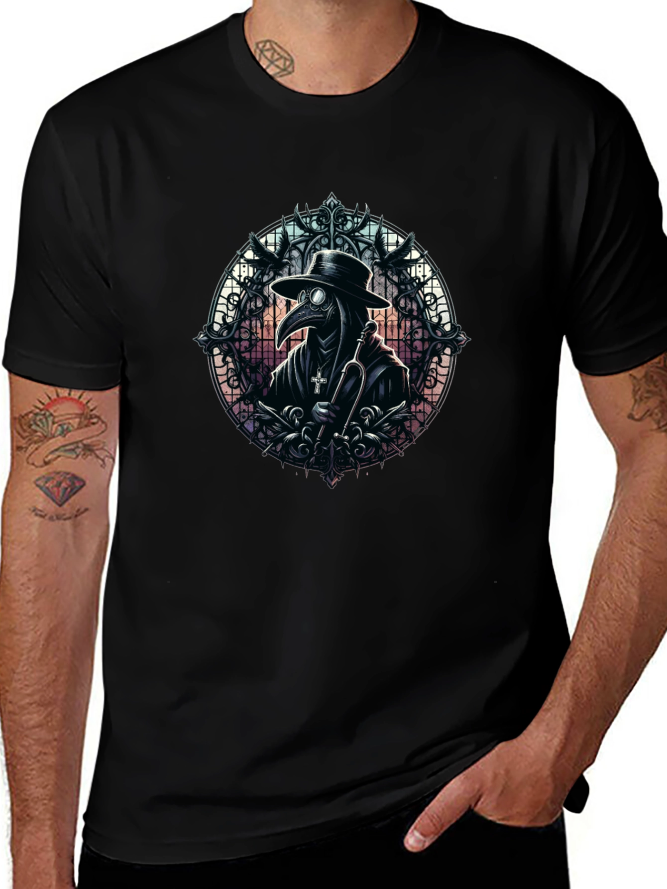 Plague Doctor Graphic Tee - Gothic Style