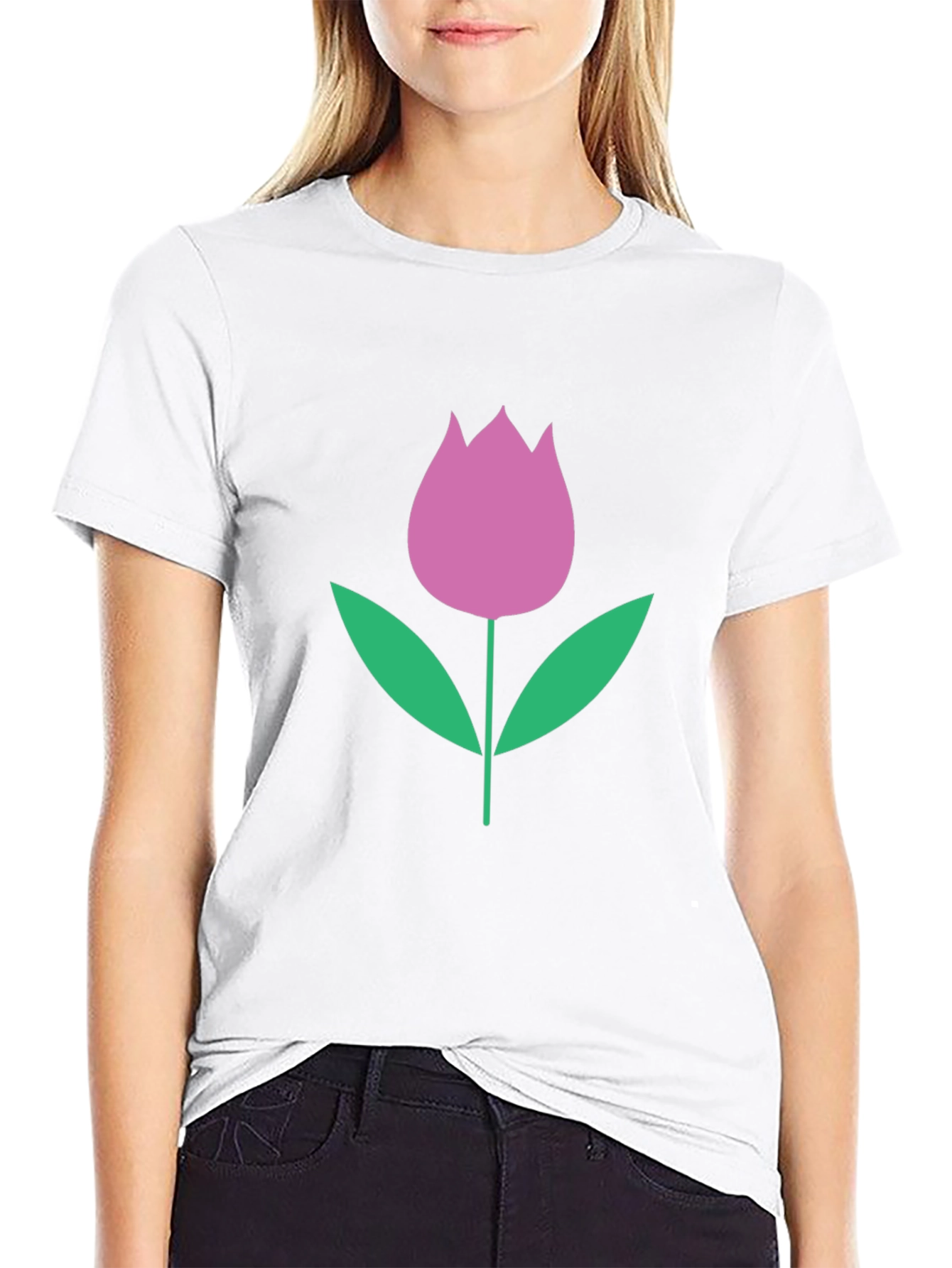 Floral Tulip Graphic Tee - Black Casual Shirt