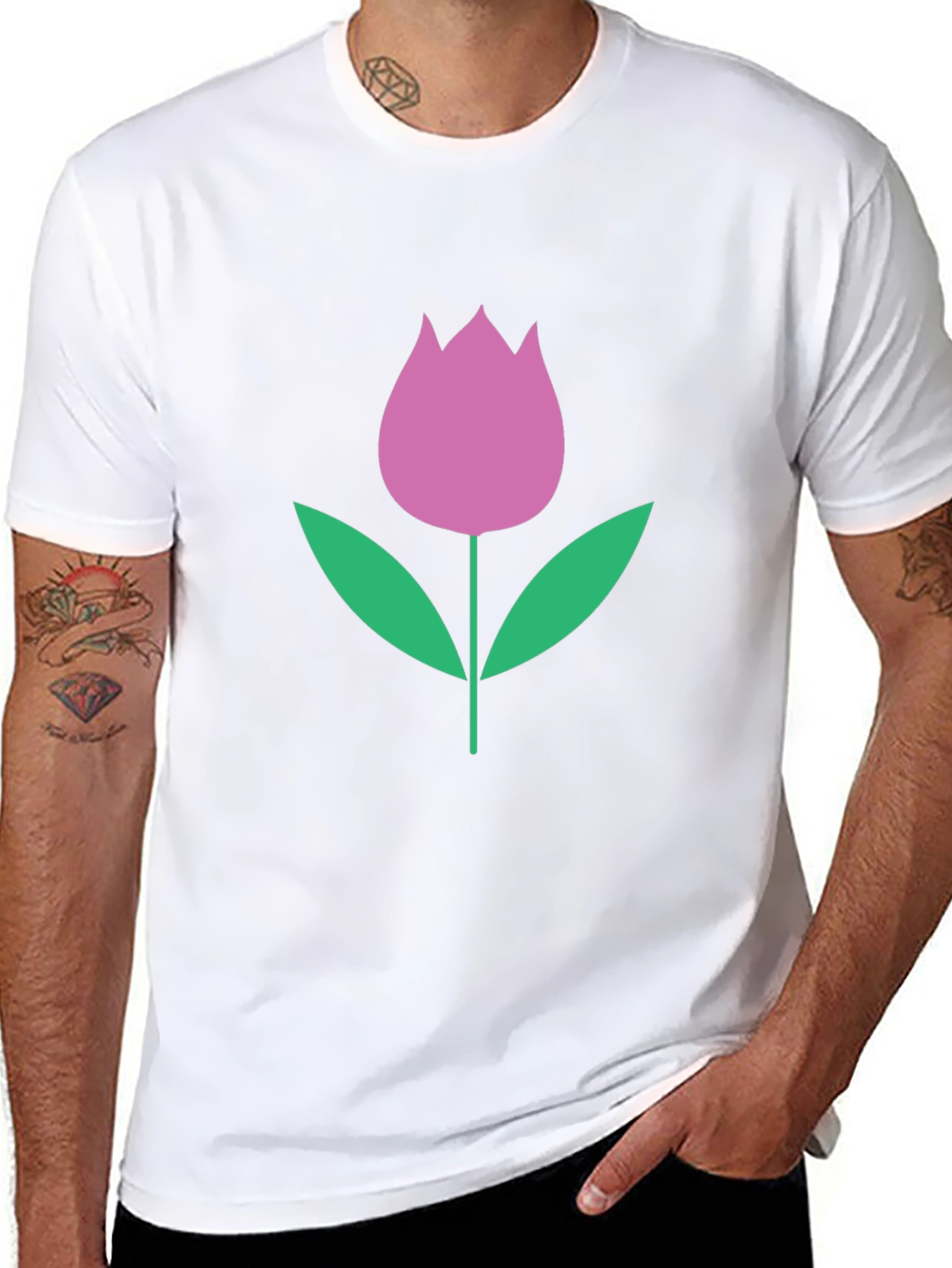 Floral Tulip Graphic Tee - Black Casual Shirt