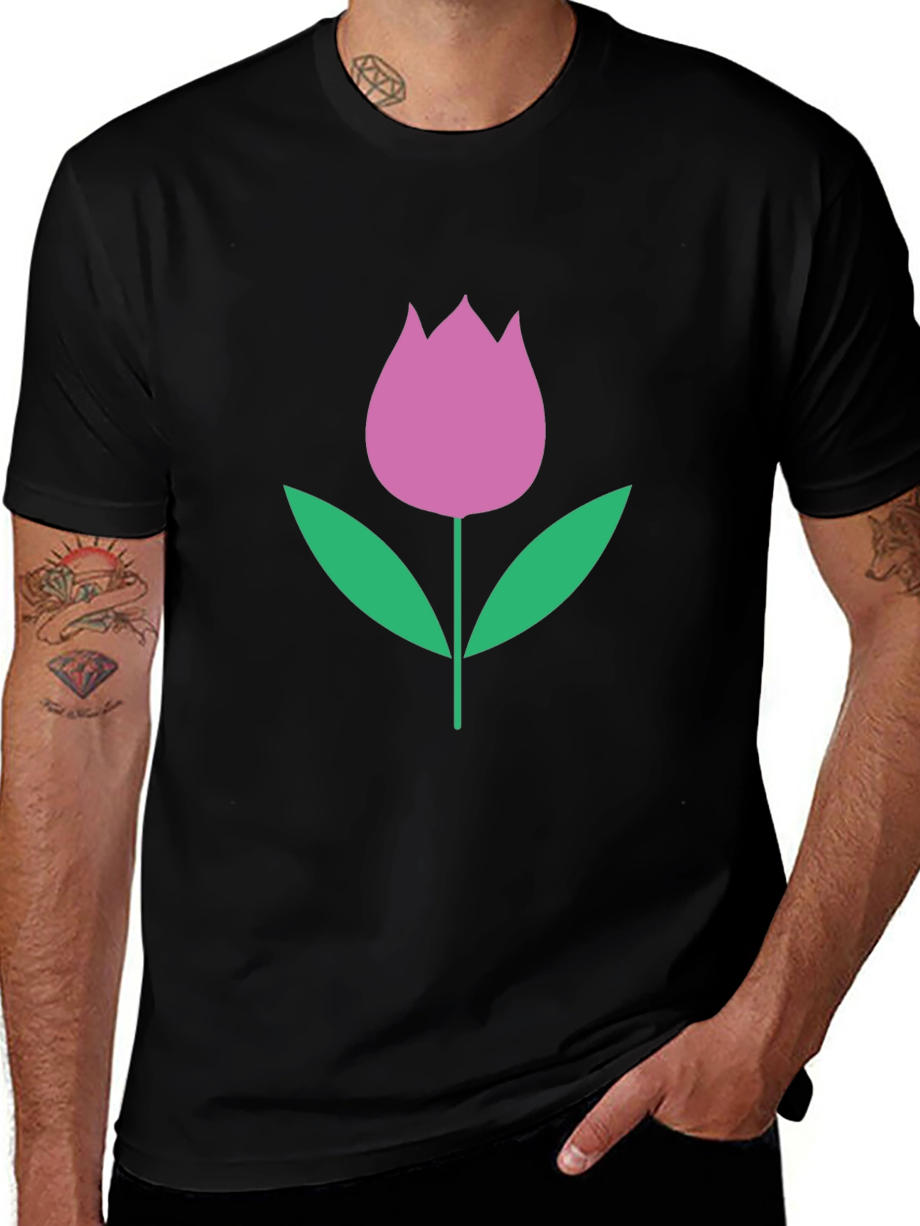 Floral Tulip Graphic Tee - Black Casual Shirt