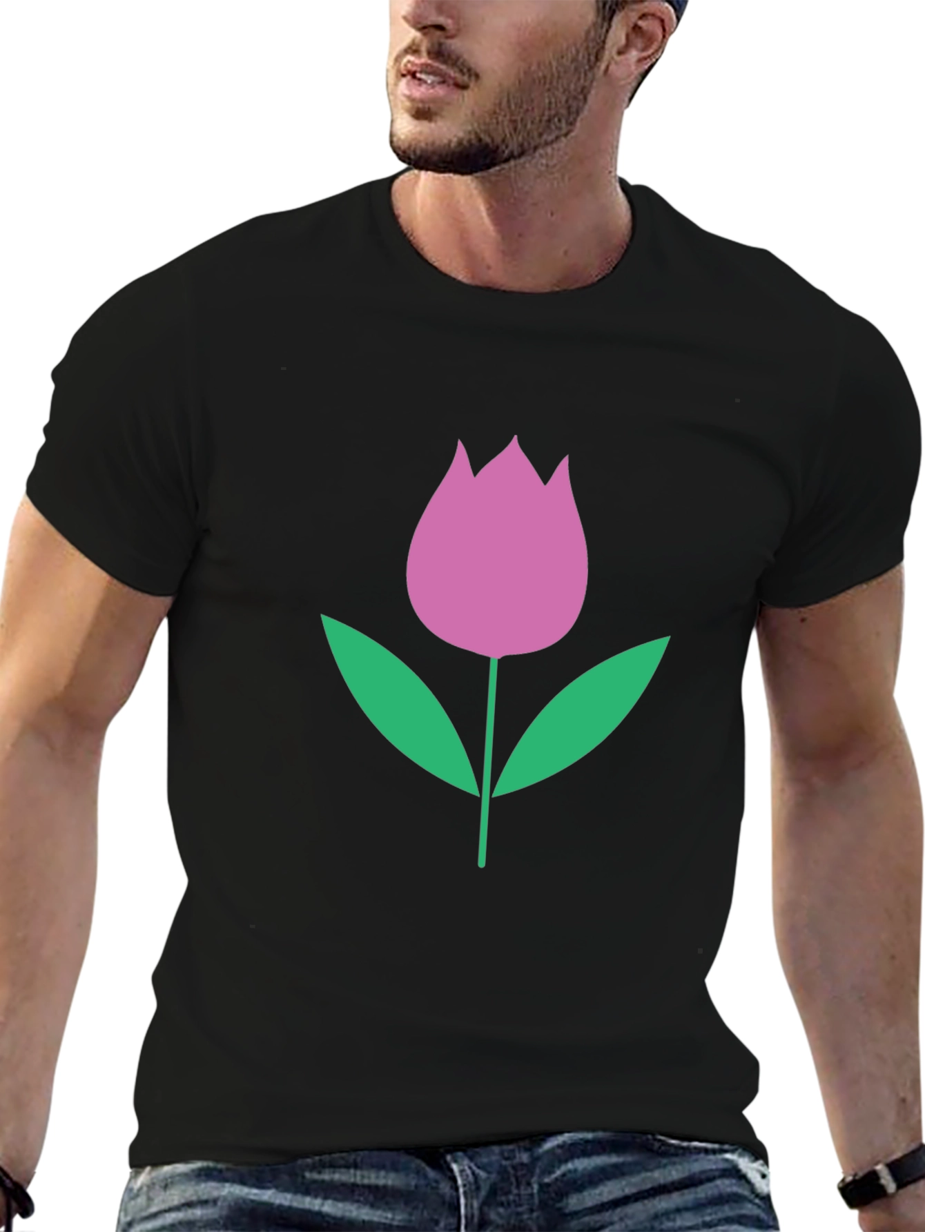 Floral Tulip Graphic Tee - Black Casual Shirt