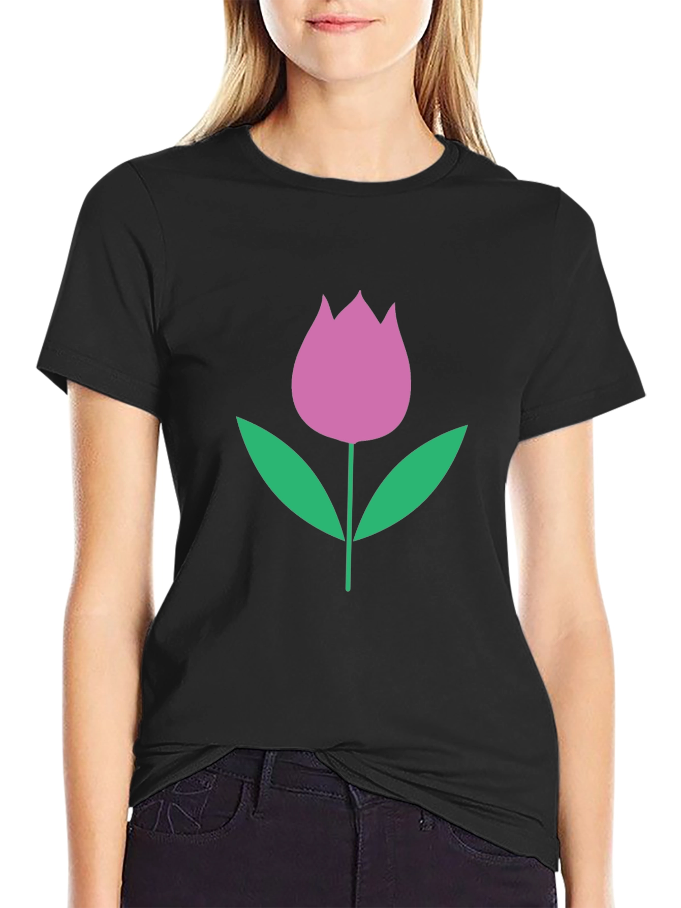 Floral Tulip Graphic Tee - Black Casual Shirt