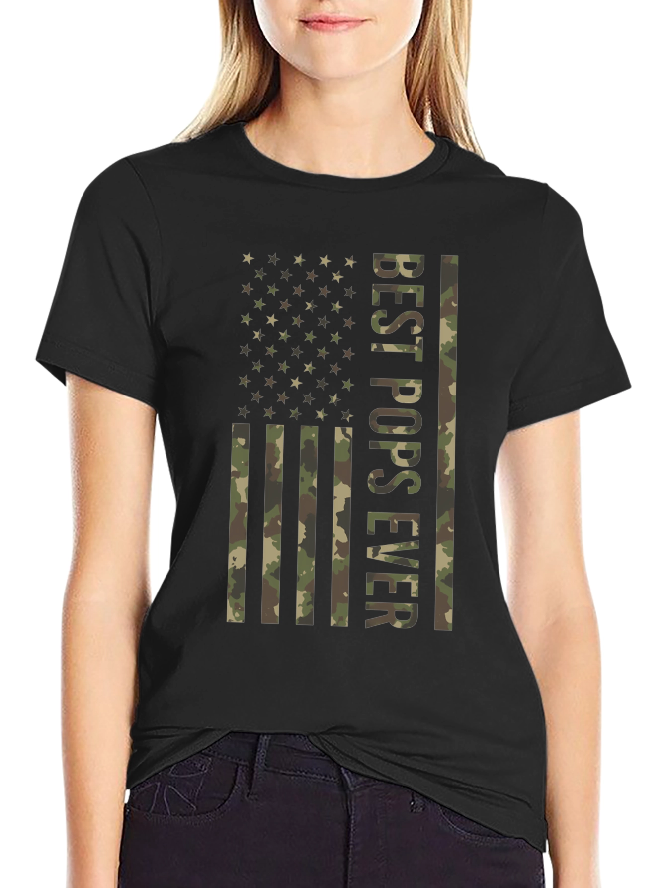 Best Pops Ever Camo American Flag T-Shirt