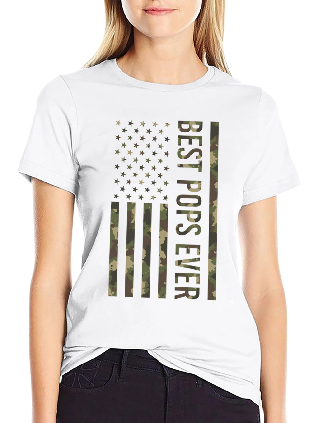 Best Pops Ever Camo American Flag T-Shirt