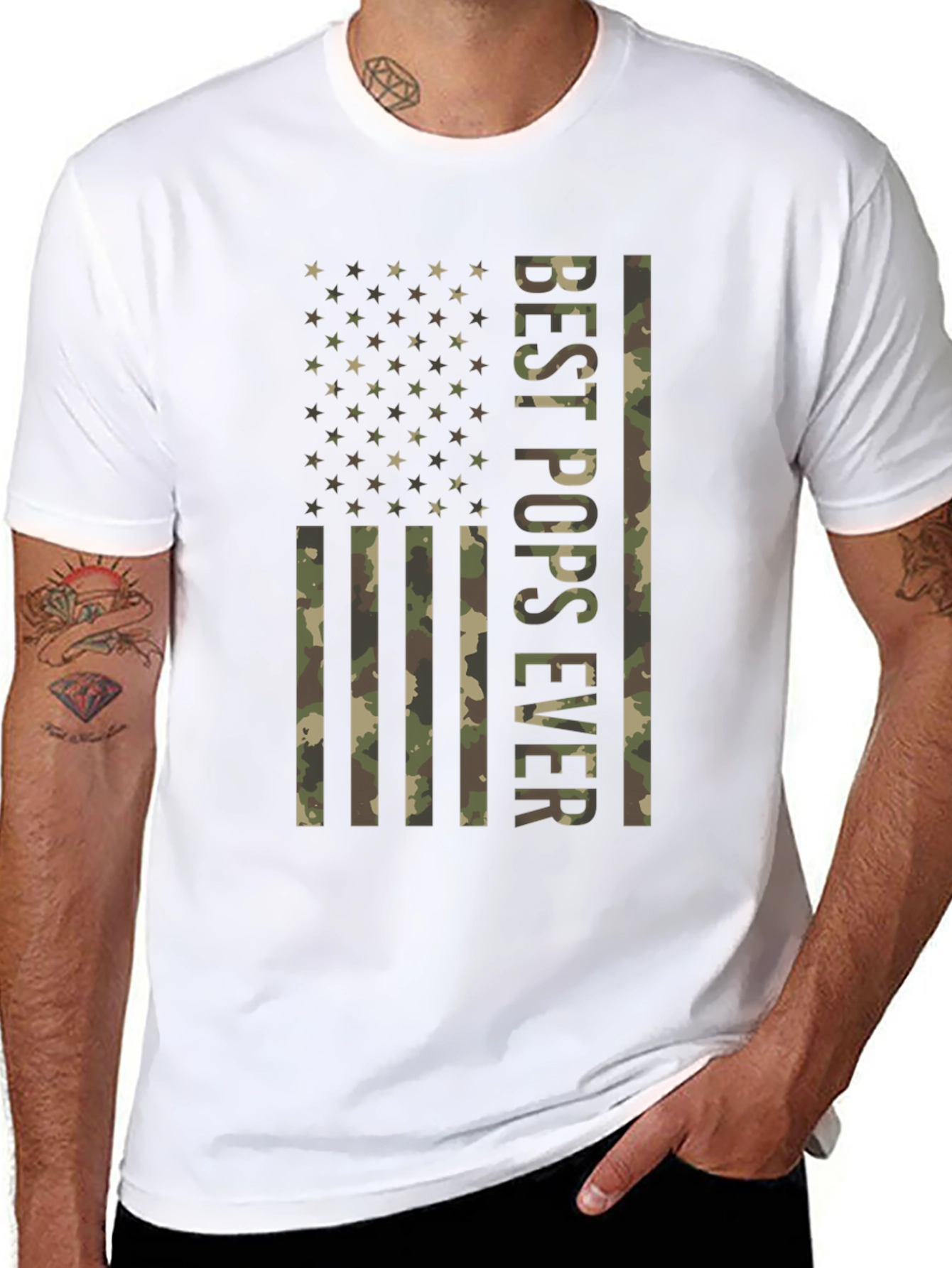 Best Pops Ever Camo American Flag T-Shirt