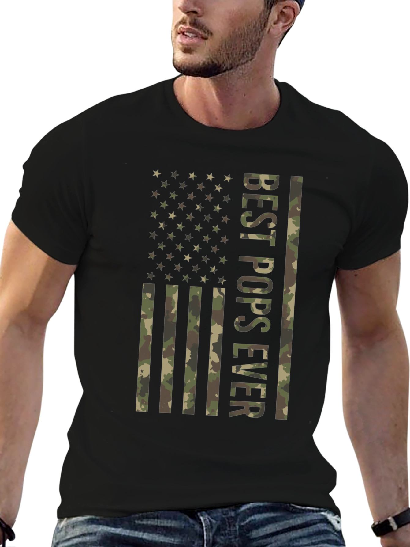 Best Pops Ever Camo American Flag T-Shirt