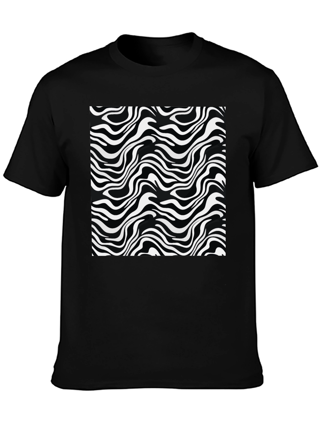 Abstract Wave Print Black T-Shirt