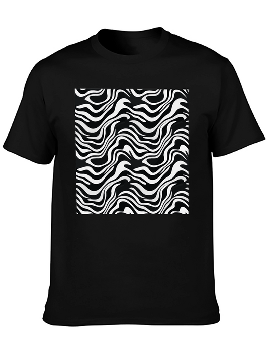 Abstract Wave Print Black T-Shirt