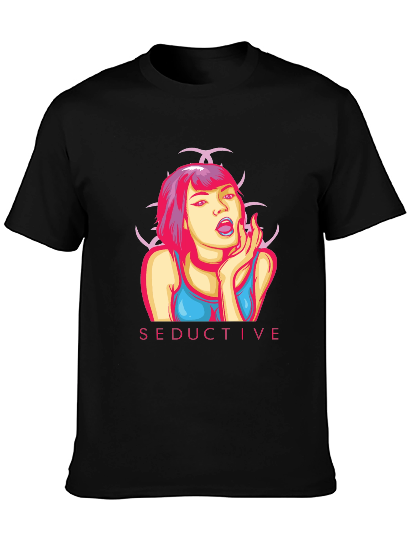 Seductive Graphic Print Black T-Shirt
