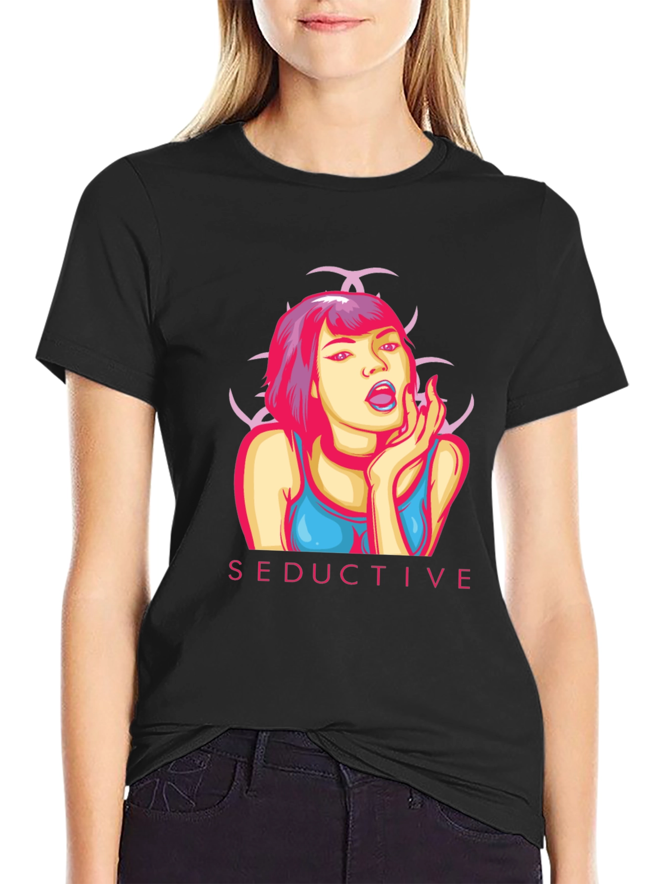 Seductive Graphic Print Black T-Shirt