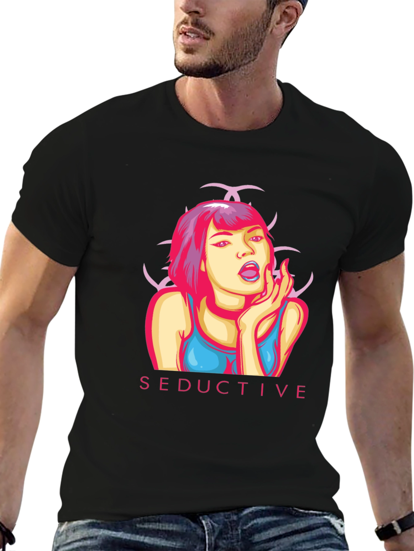 Seductive Graphic Print Black T-Shirt