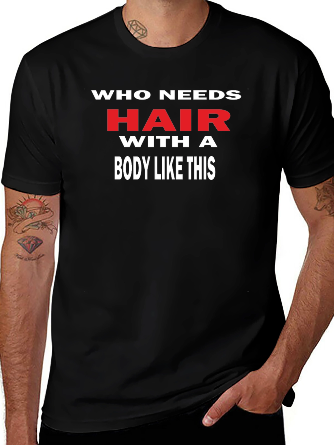 Funny Who Needs Hair Graphic Tee