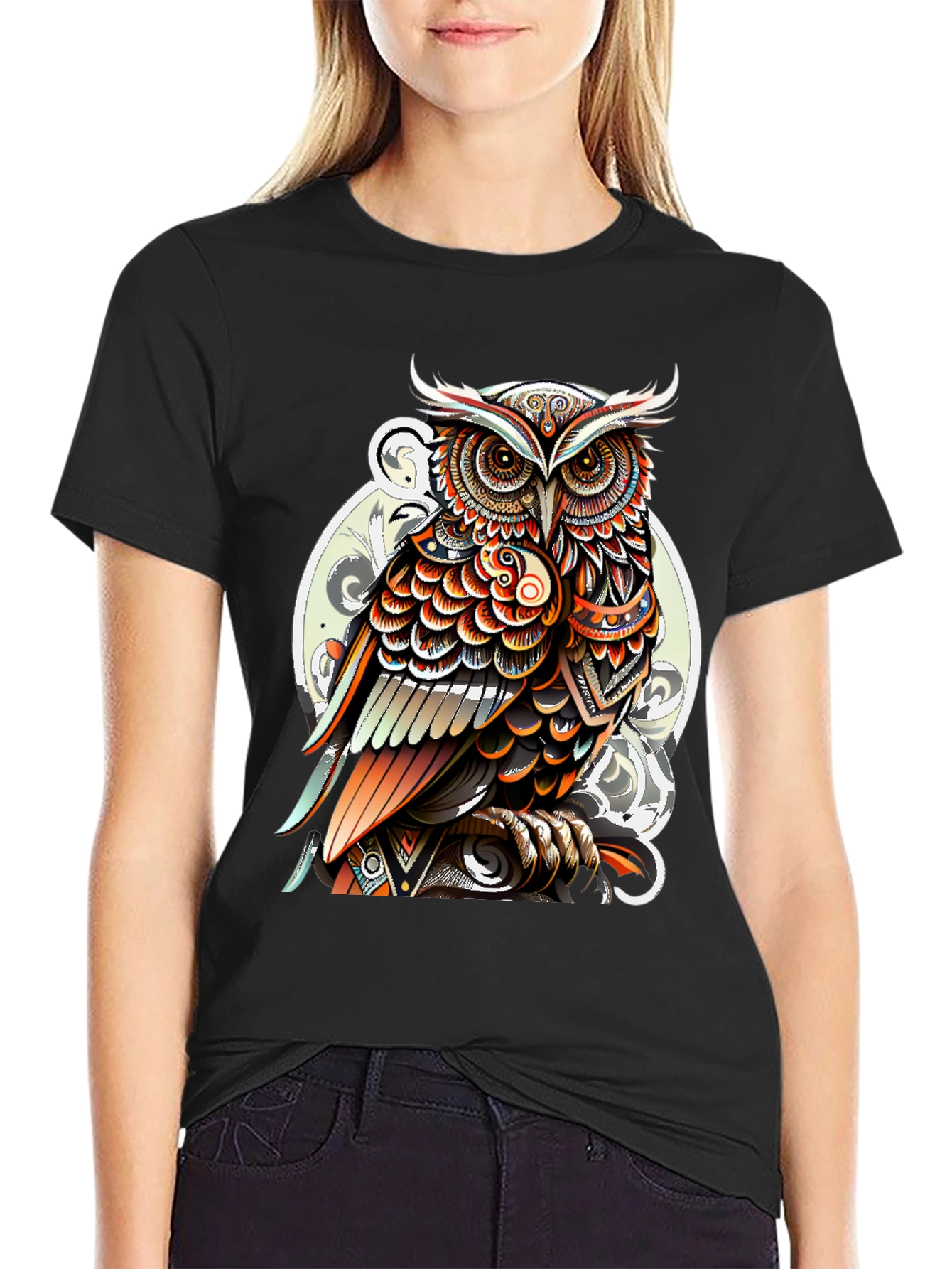 Artistic Owl Graphic Print Mens T-Shirt