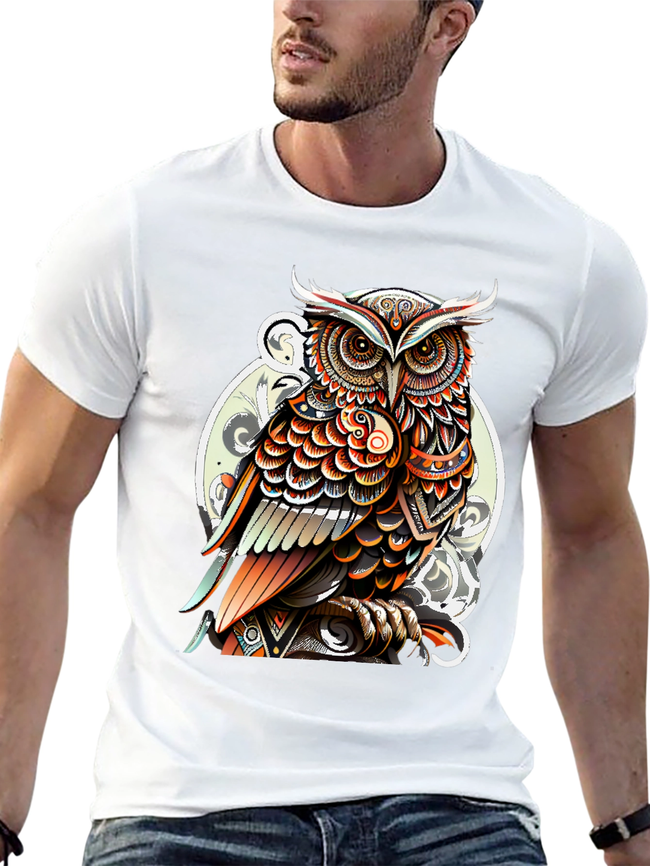 Artistic Owl Graphic Print Mens T-Shirt