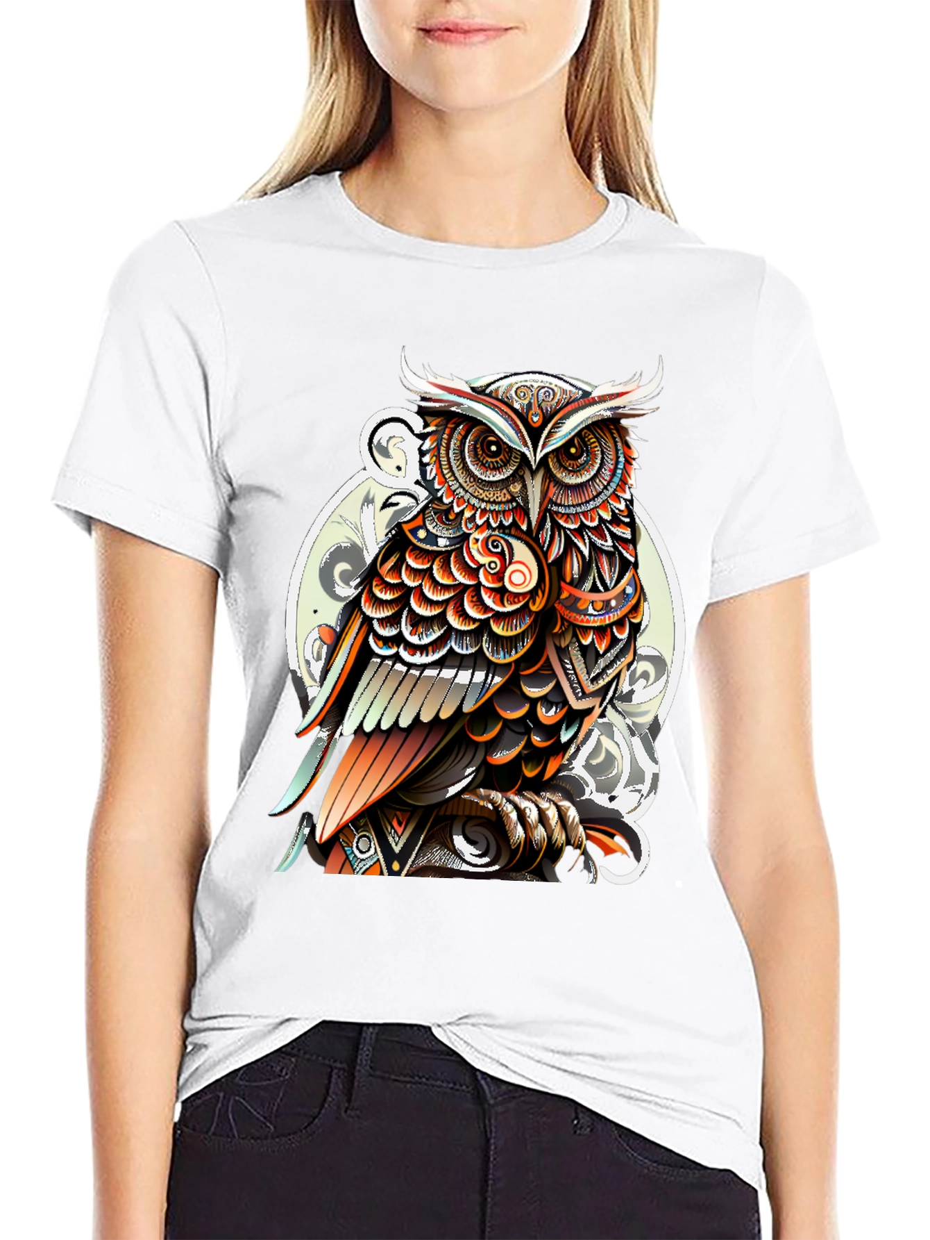 Artistic Owl Graphic Print Mens T-Shirt