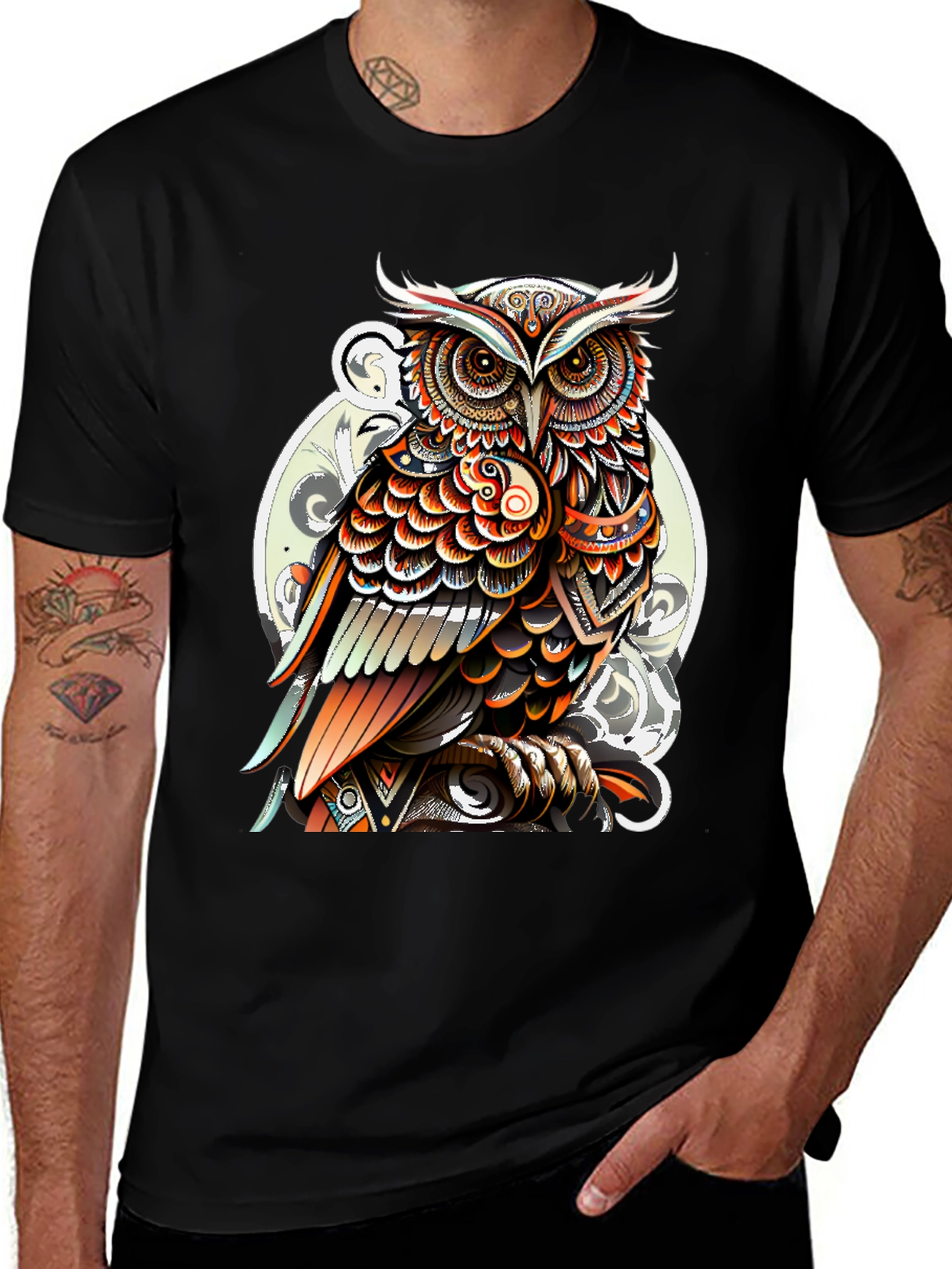 Artistic Owl Graphic Print Mens T-Shirt