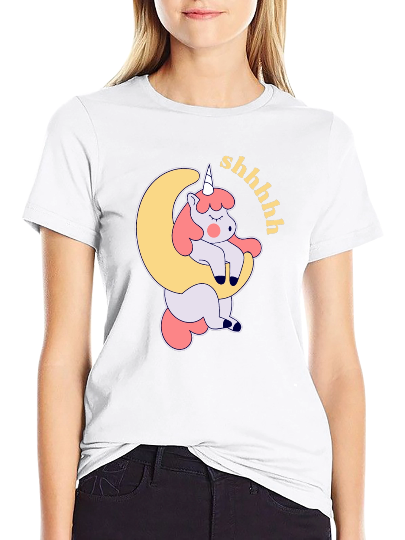 Sleepy Unicorn Moon Graphic T-Shirt
