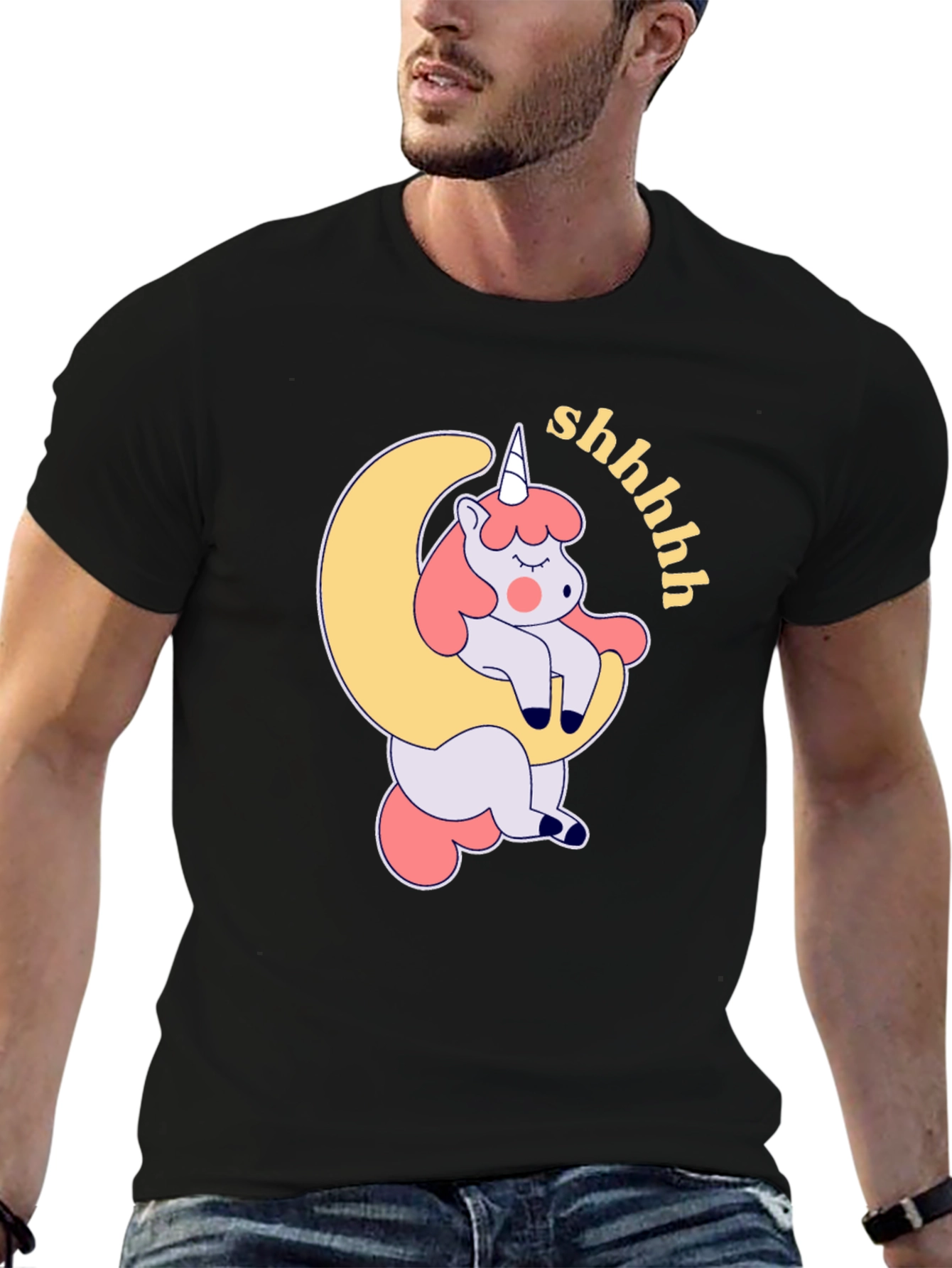 Sleepy Unicorn Moon Graphic T-Shirt