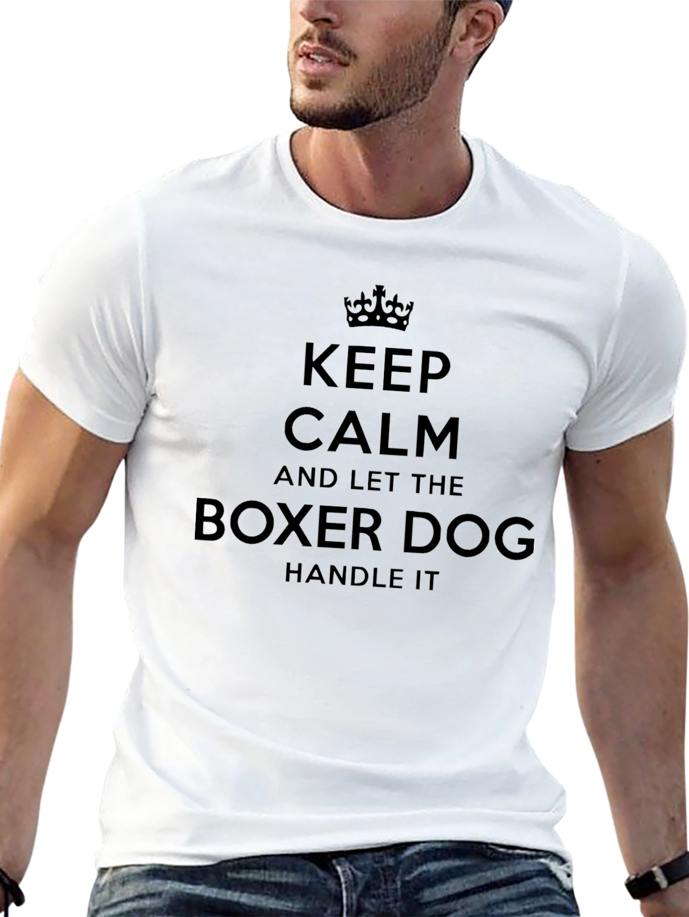 Keep Calm Boxer Dog Mens Black T-Shirt