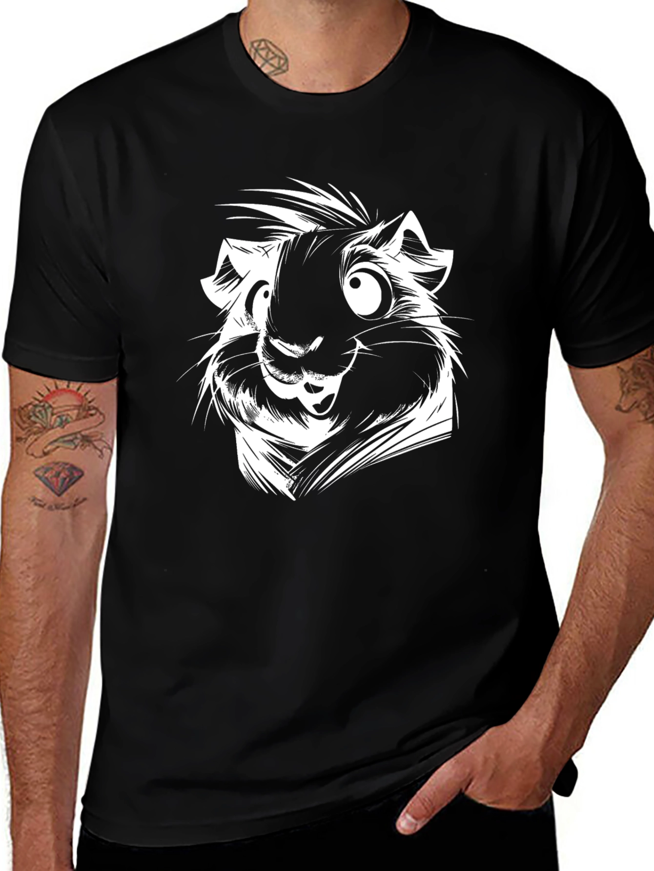 Cartoon Guinea Pig Graphic Tee - Unisex Black T-Shirt