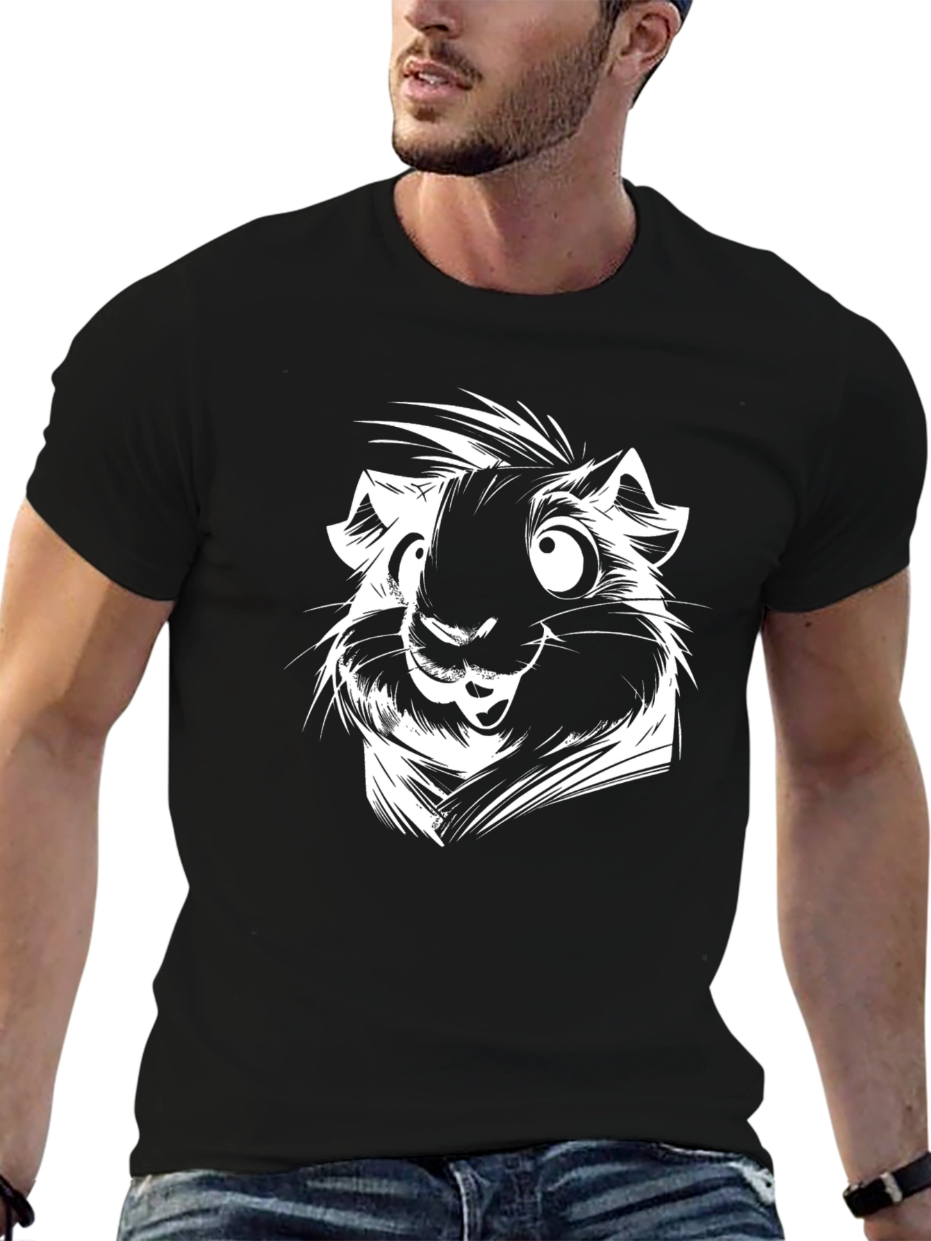 Cartoon Guinea Pig Graphic Tee - Unisex Black T-Shirt