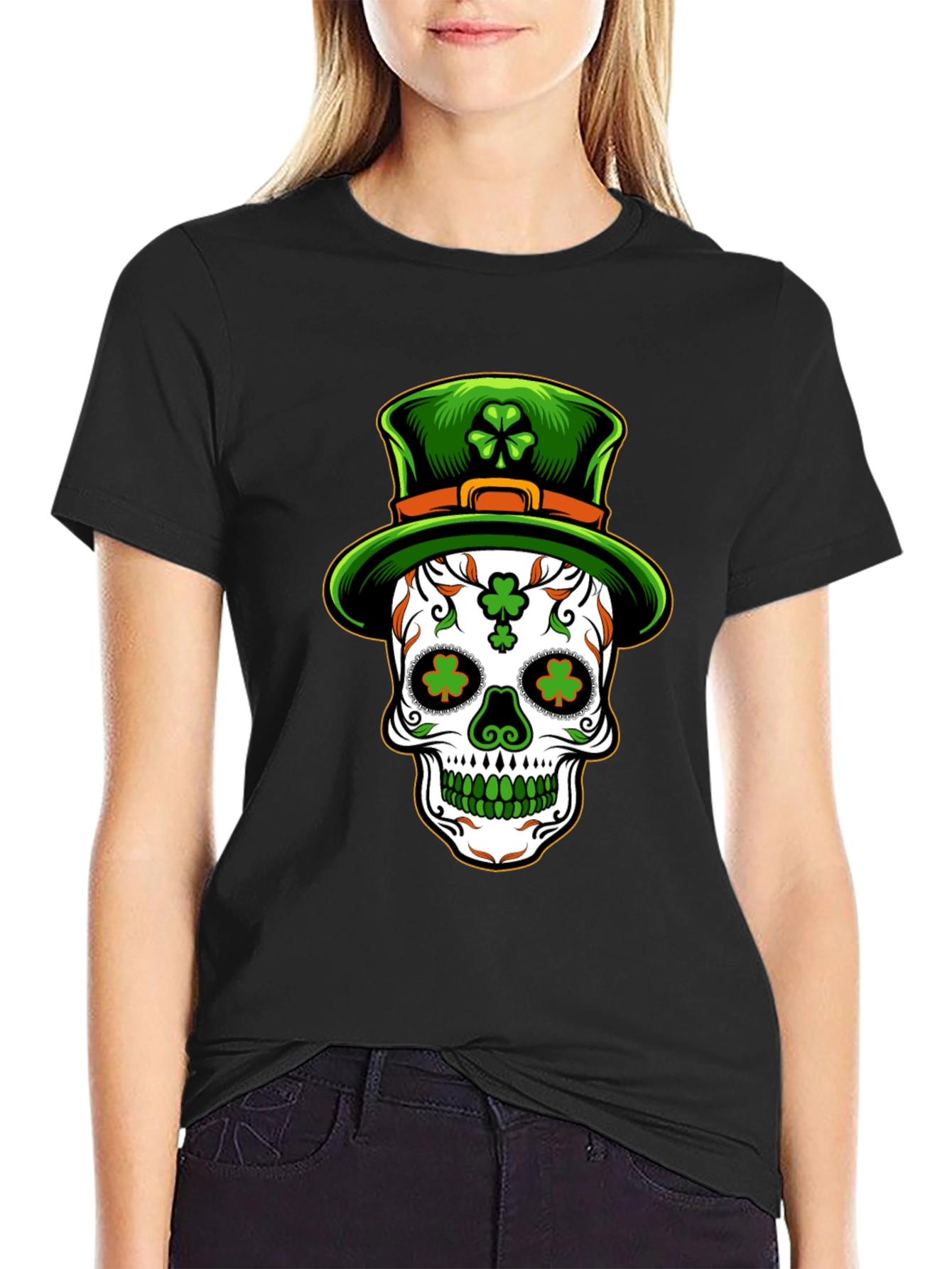 St Patricks Day Skull Leprechaun Hat T-Shirt
