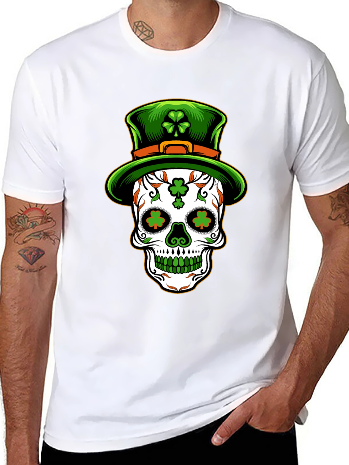 St Patricks Day Skull Leprechaun Hat T-Shirt