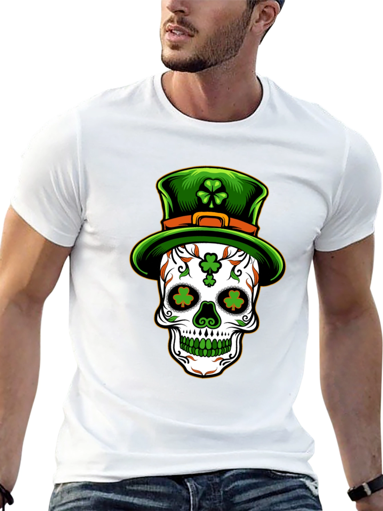 St Patricks Day Skull Leprechaun Hat T-Shirt