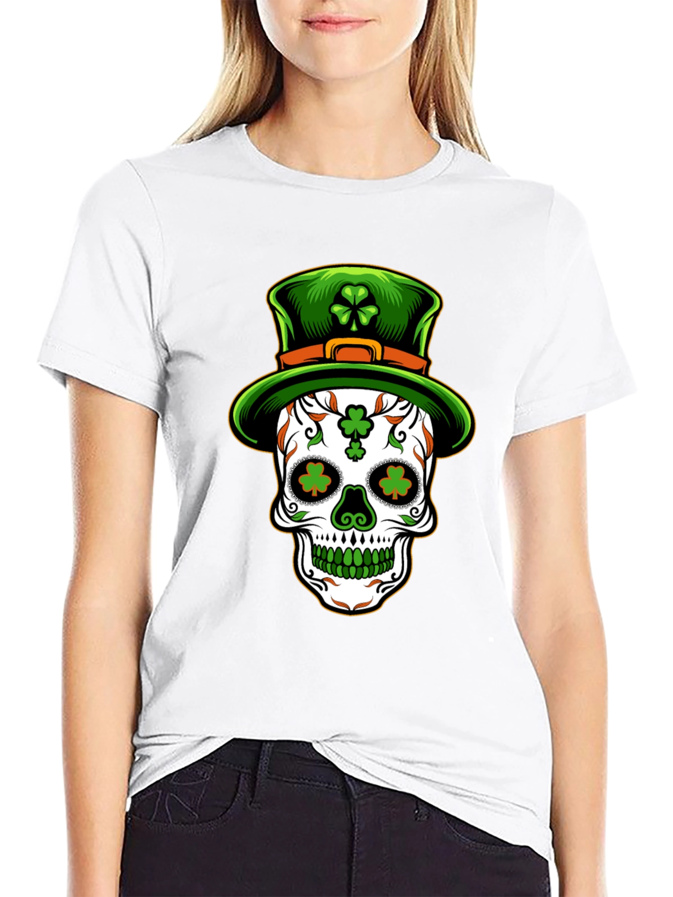 St Patricks Day Skull Leprechaun Hat T-Shirt