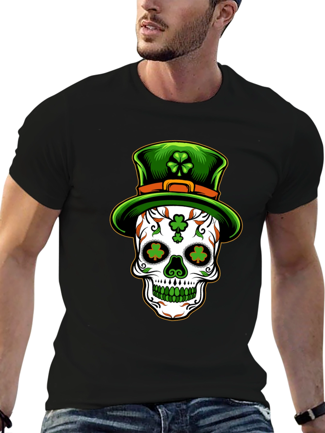 St Patricks Day Skull Leprechaun Hat T-Shirt
