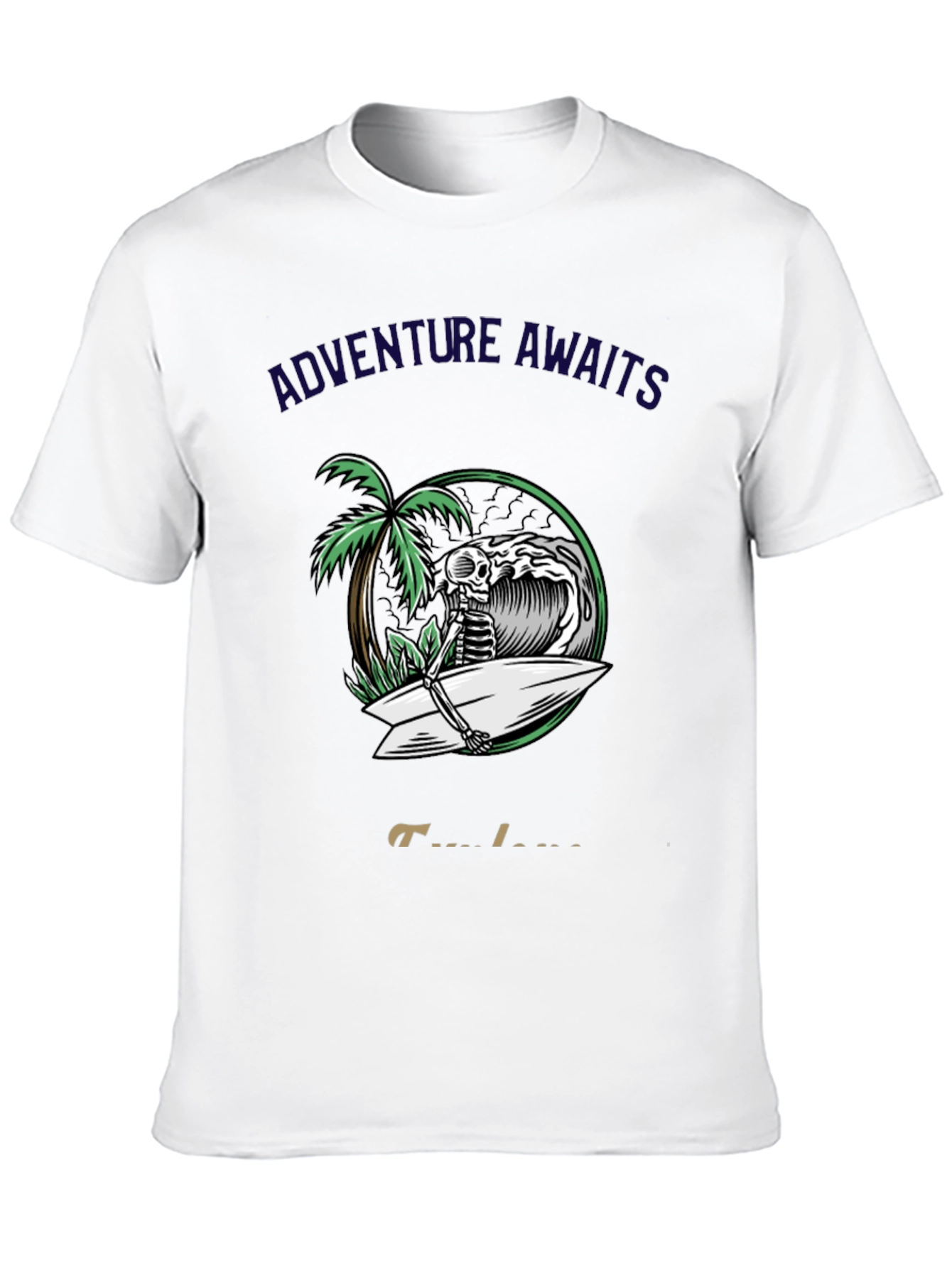 Adventure Awaits Skeleton Surfer Graphic Tee