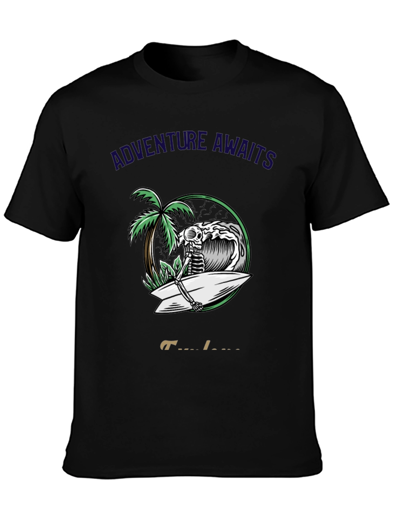 Adventure Awaits Skeleton Surfer Graphic Tee