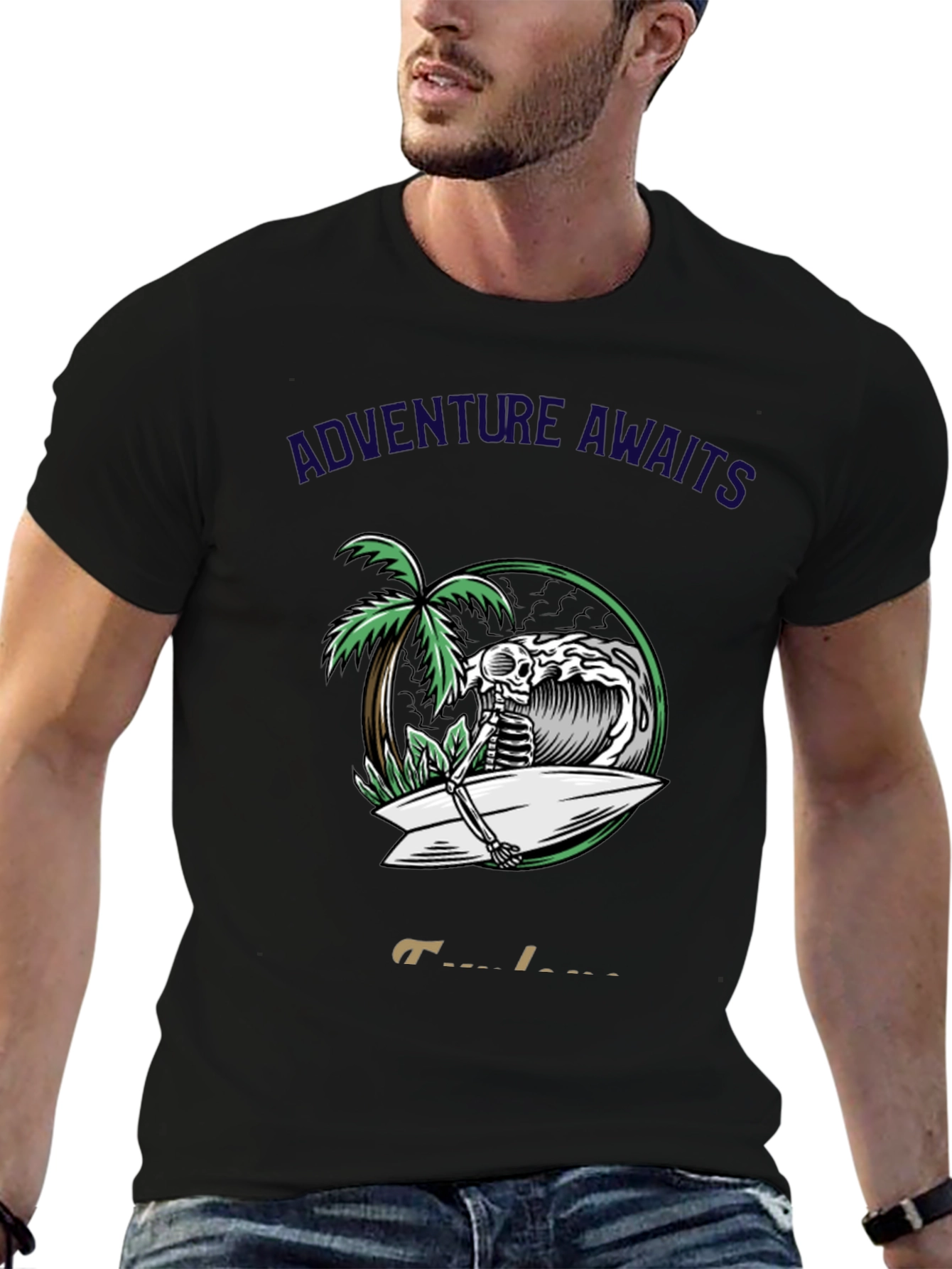 Adventure Awaits Skeleton Surfer Graphic Tee