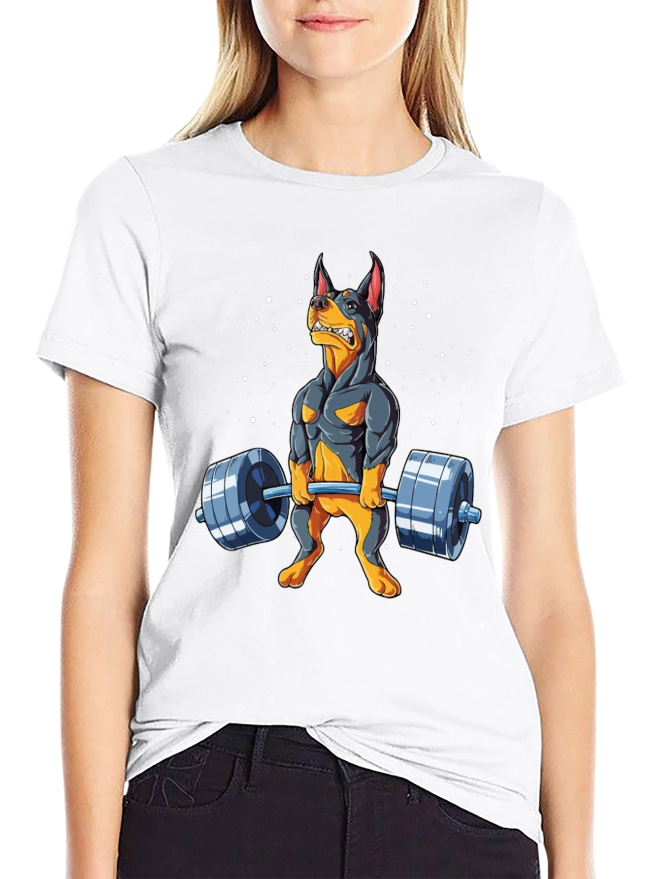 Funny Dog Lifting Weights Graphic Tee