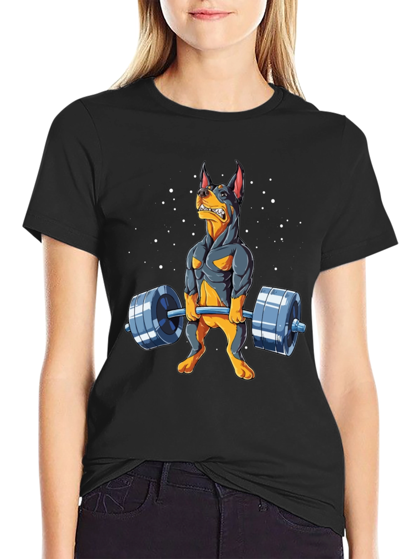 Funny Dog Lifting Weights Graphic Tee